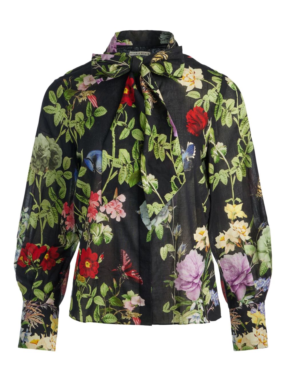 ALICE + OLIVIA Lloyd Floral Print Cotton Blouse with Puff Sleeves