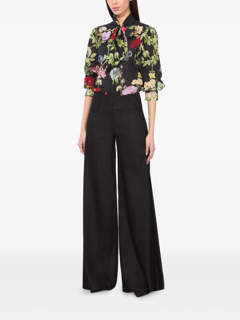 ALICE + OLIVIA Lloyd Floral Print Cotton Blouse with Puff Sleeves