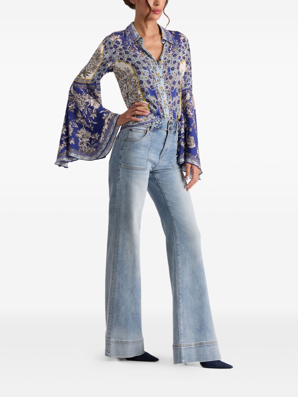 ALICE + OLIVIA Floral Print Bell Sleeve Blouse