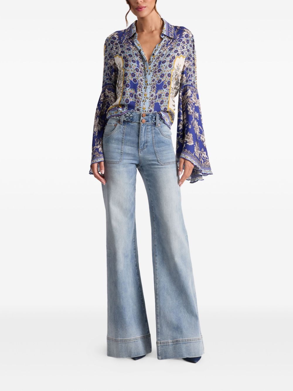ALICE + OLIVIA Floral Print Bell Sleeve Blouse