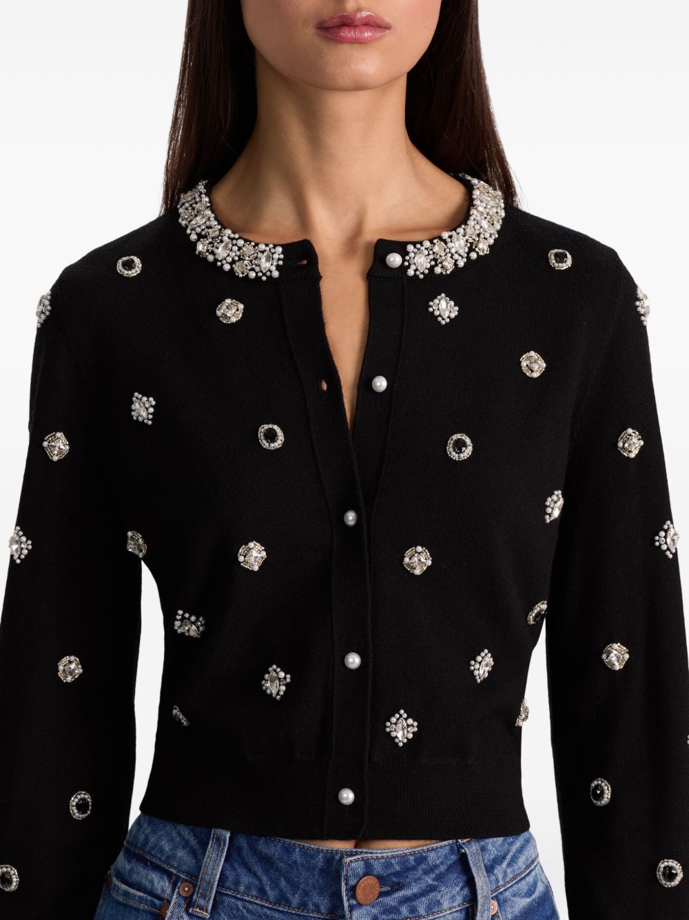 ALICE + OLIVIA Dollie Wool Cardigan with Embellished Collar