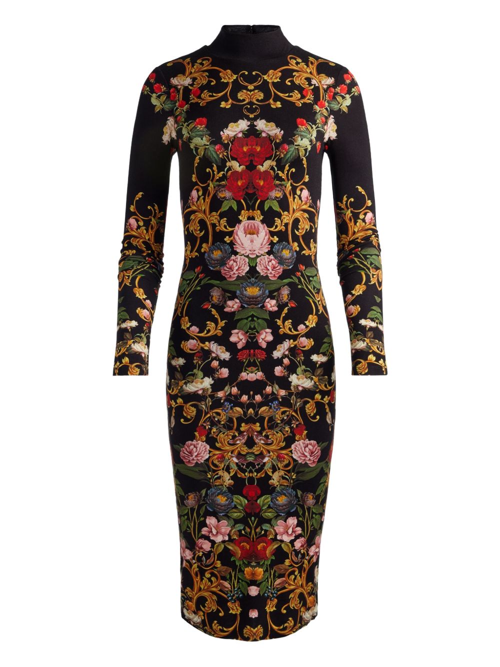 ALICE + OLIVIA Floral Print Long Sleeve Turtleneck Midi Dress
