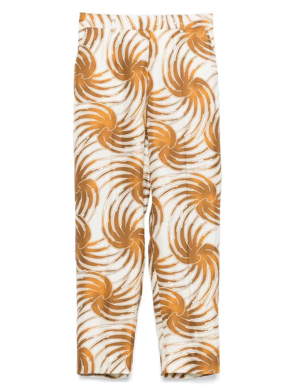 ALBERTO BIANI Silk Trousers with Abstract Pattern