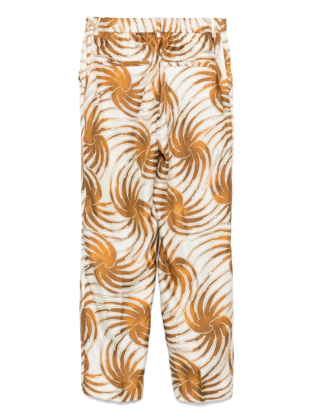 ALBERTO BIANI Silk Trousers with Abstract Pattern