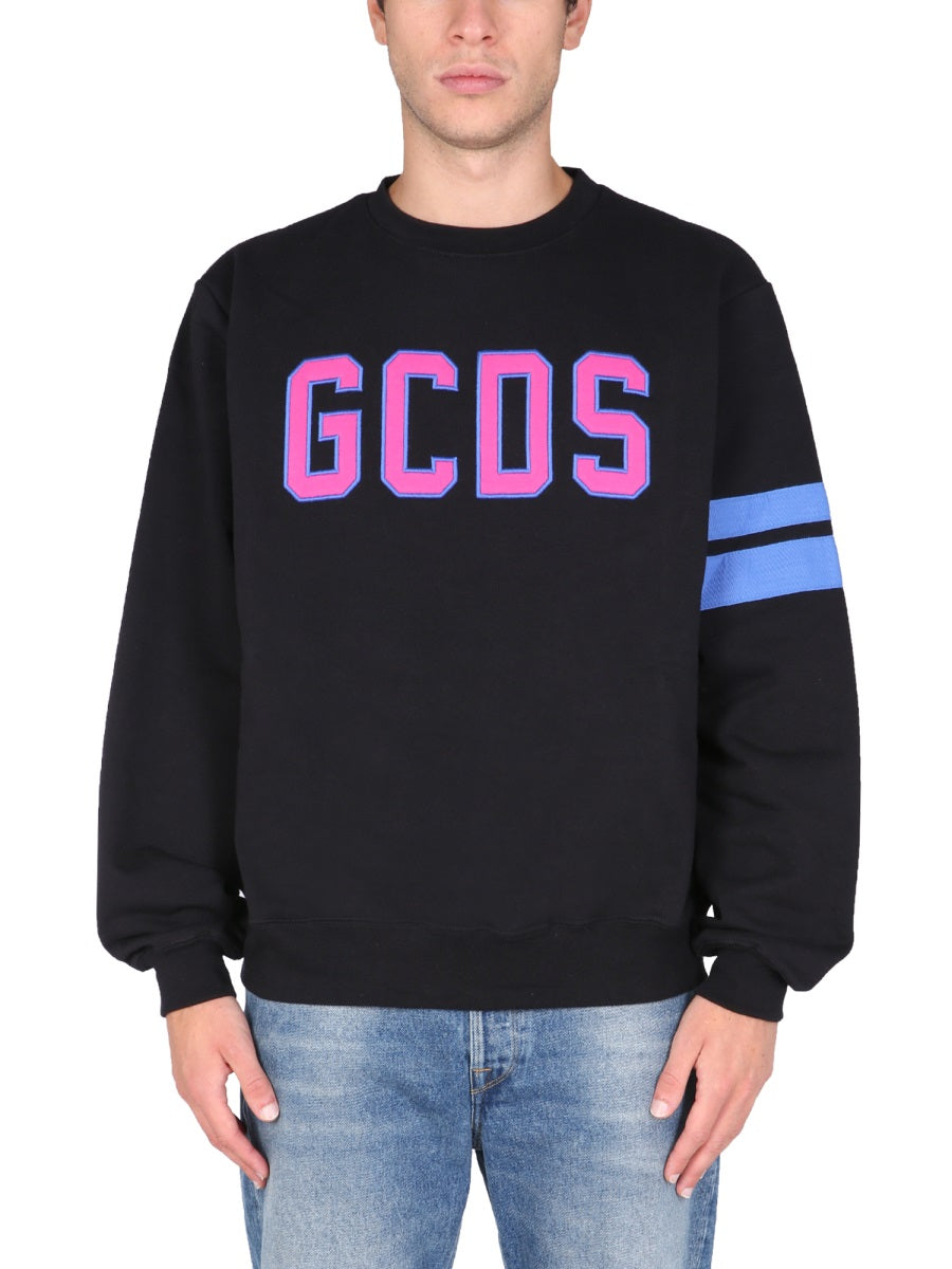GCDS Logo Embroidered Cotton Sweatshirt - Crew Neck
