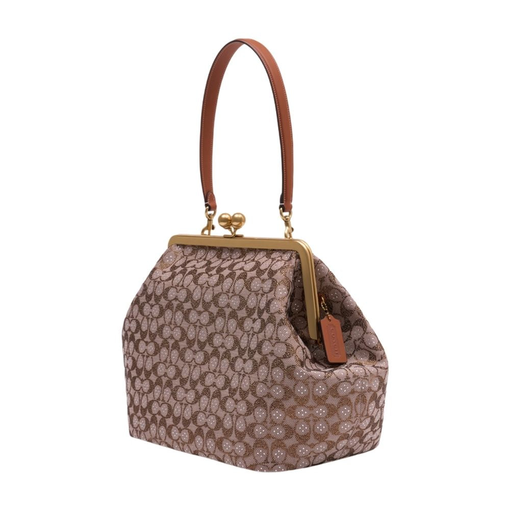 COACH Crystal Signature Large Kisslock Pouch Handbag