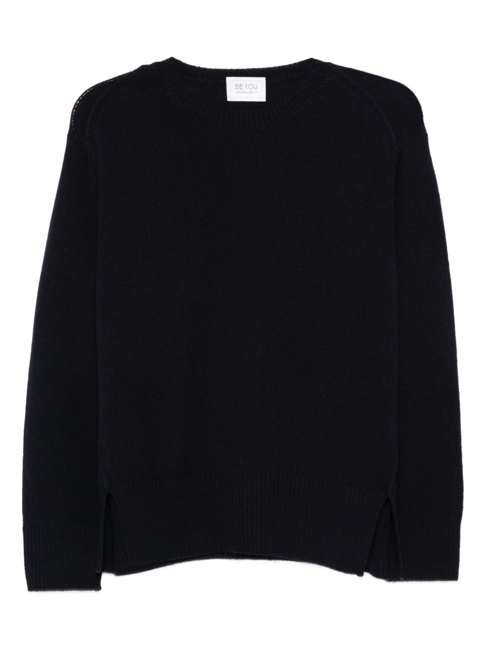 BEYOU Cashmere Crewneck Sweater with Side Splits