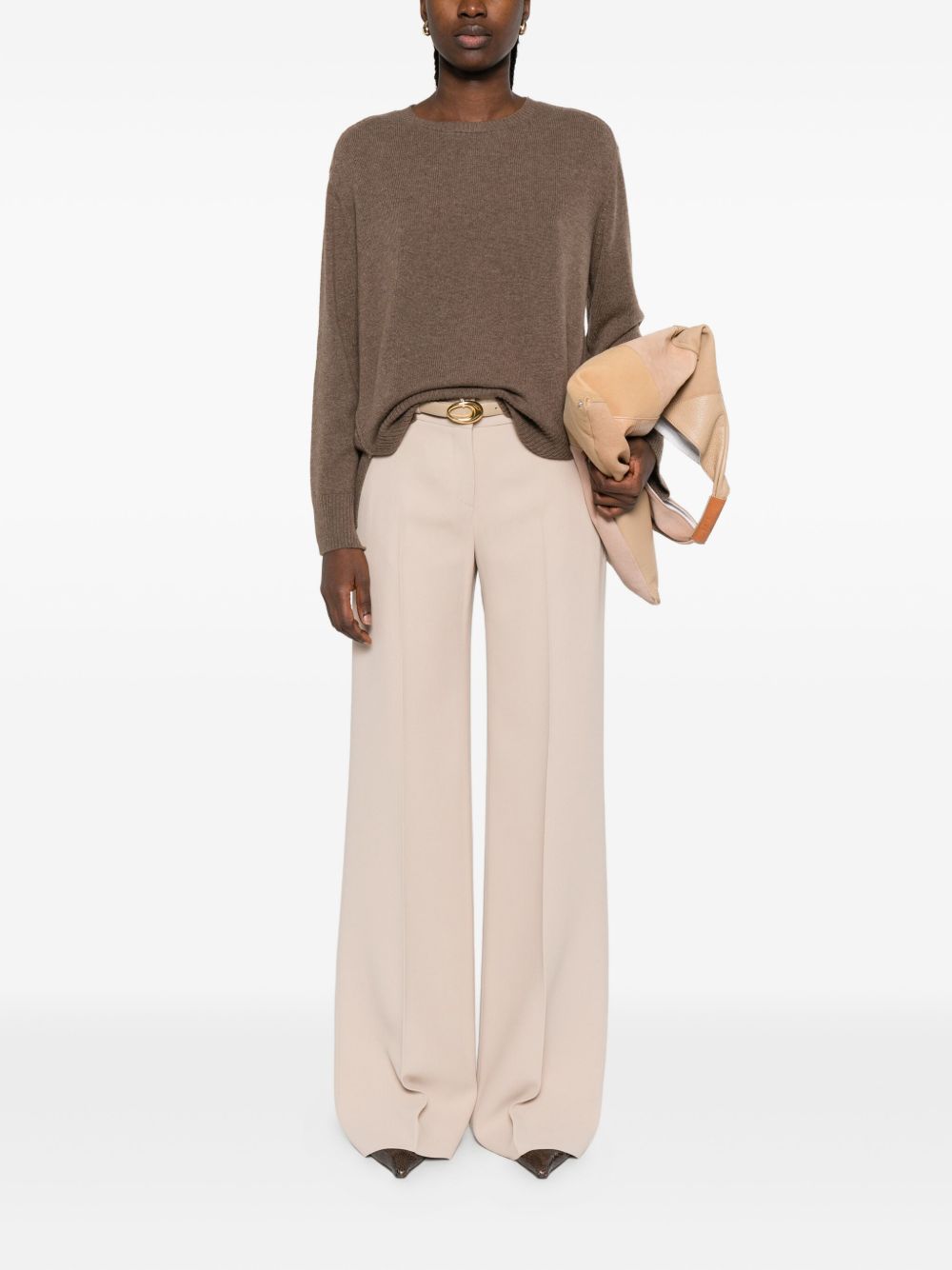 BEYOU Cashmere Crewneck Sweater with Side Splits - Women's