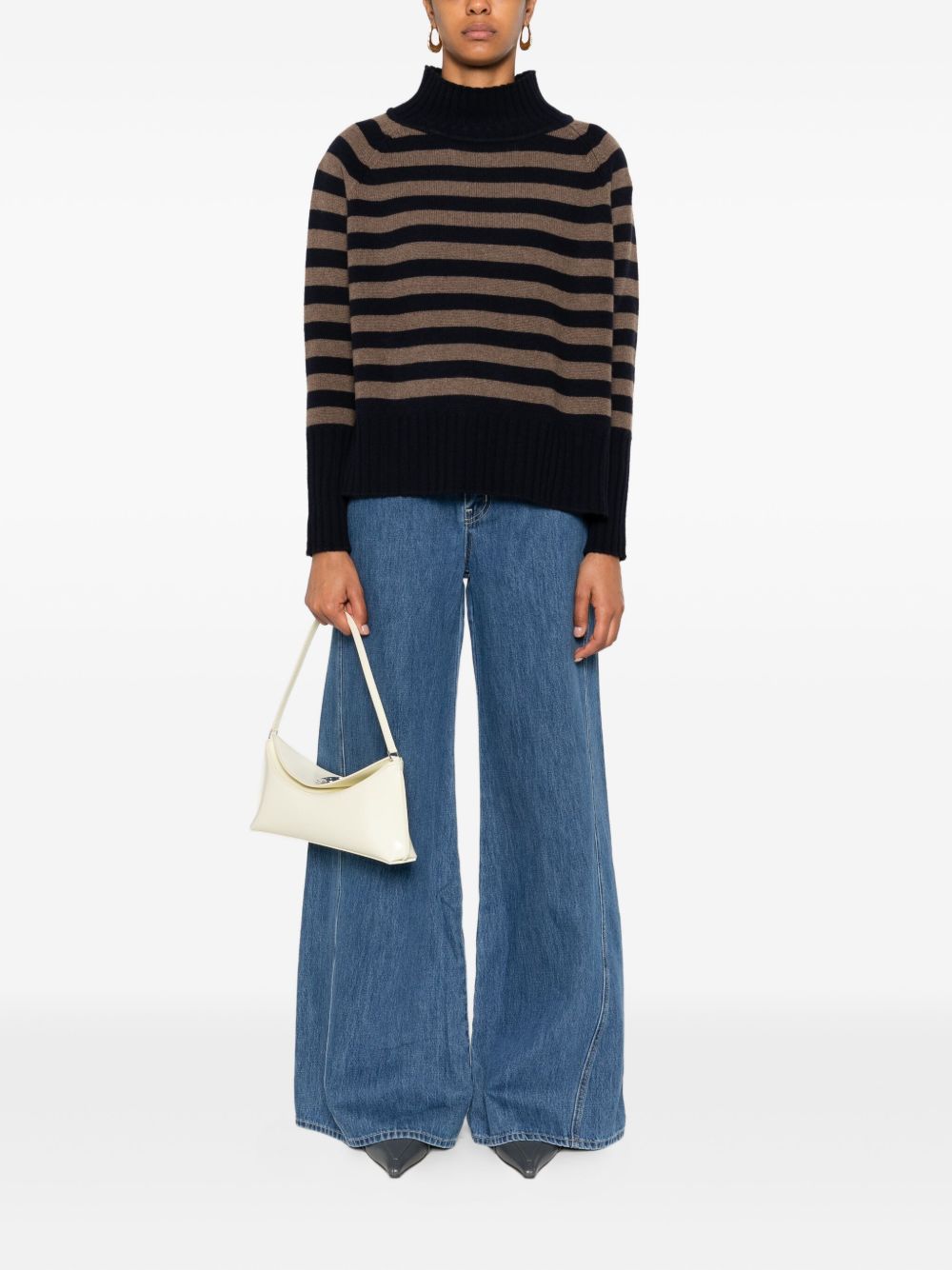 BEYOU High Neck Striped Cashmere Sweater for Women