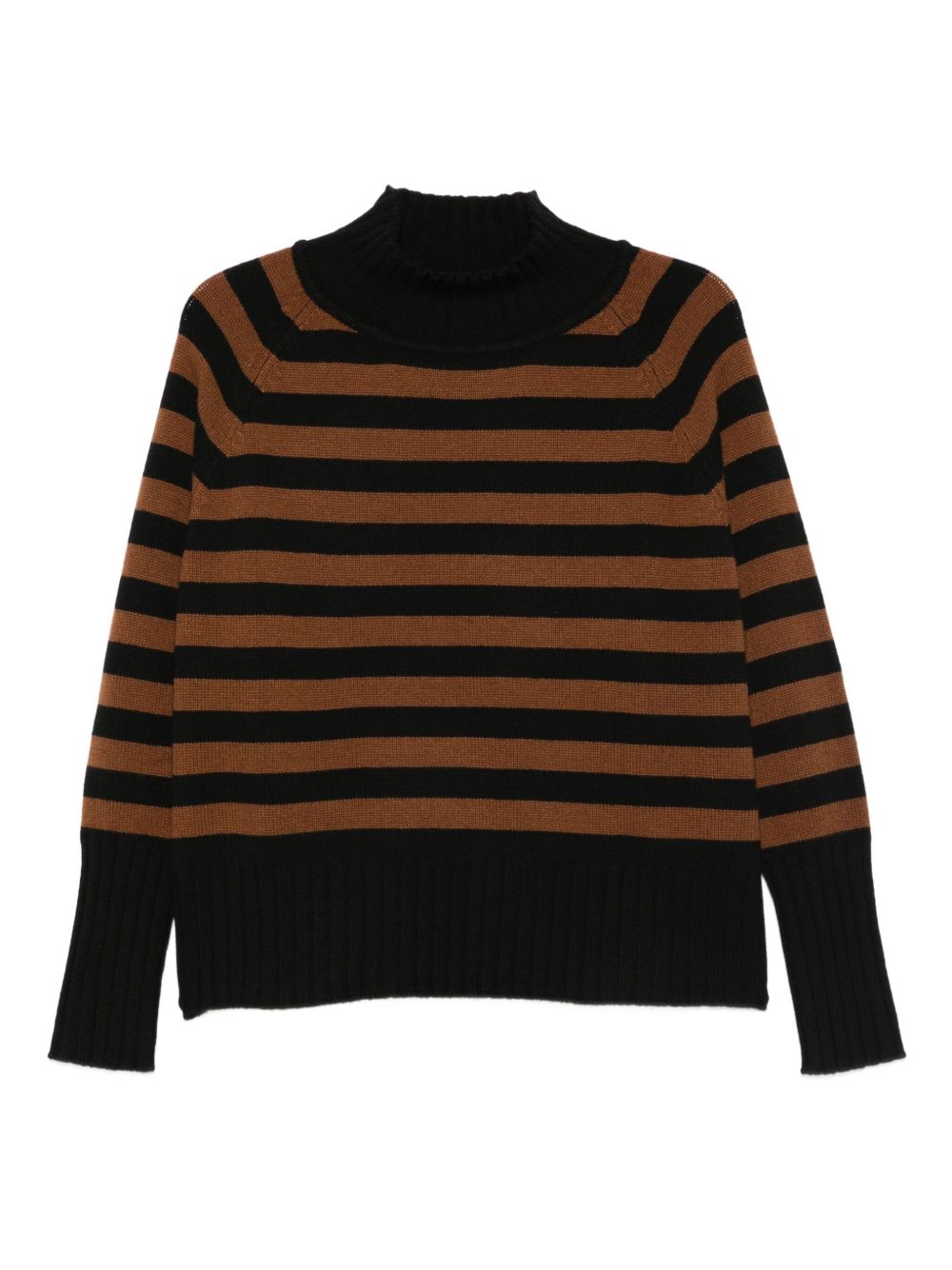 BEYOU Striped Cashmere Sweater with High Neck for Women