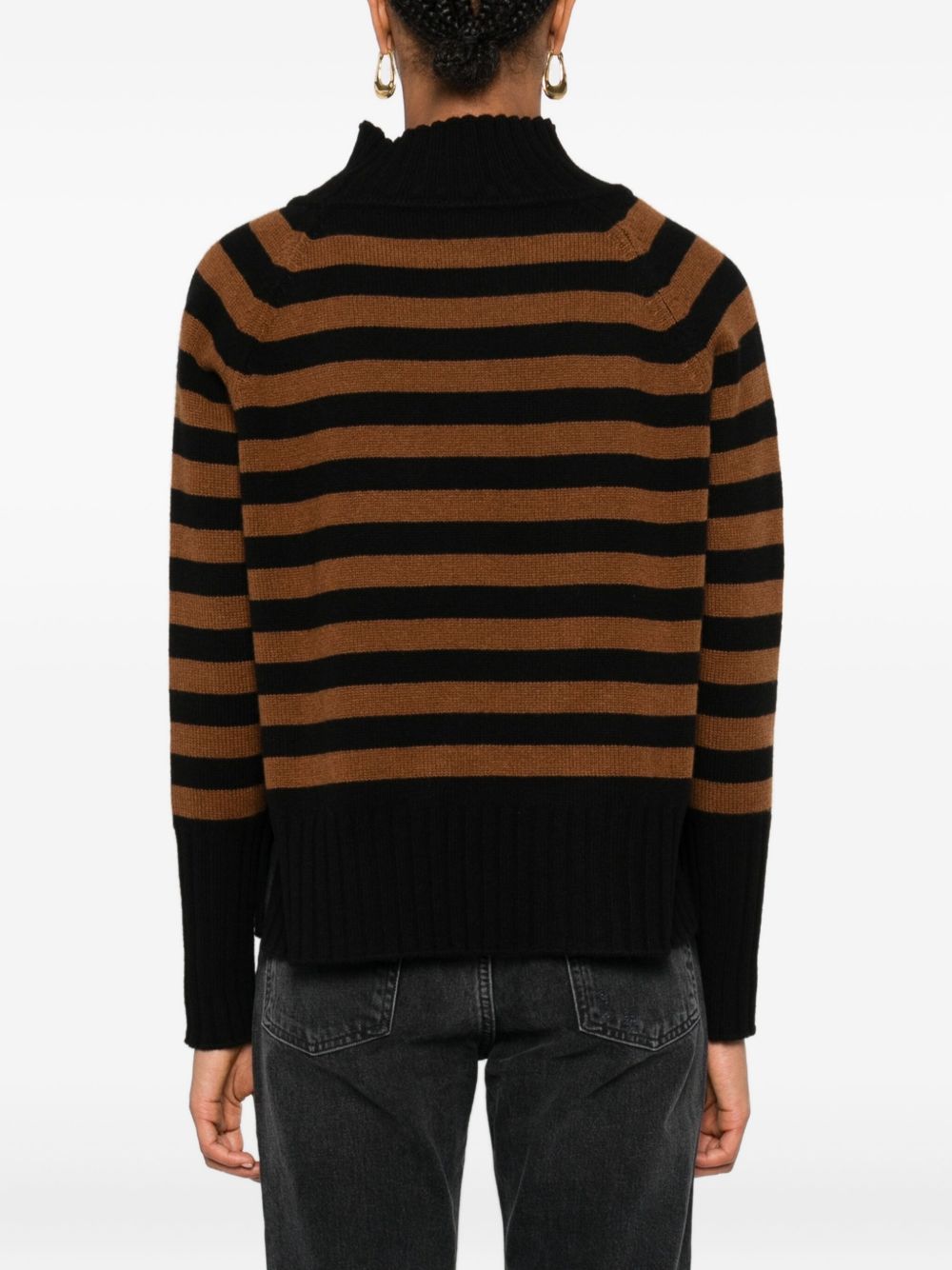 BEYOU Striped Cashmere Sweater with High Neck for Women