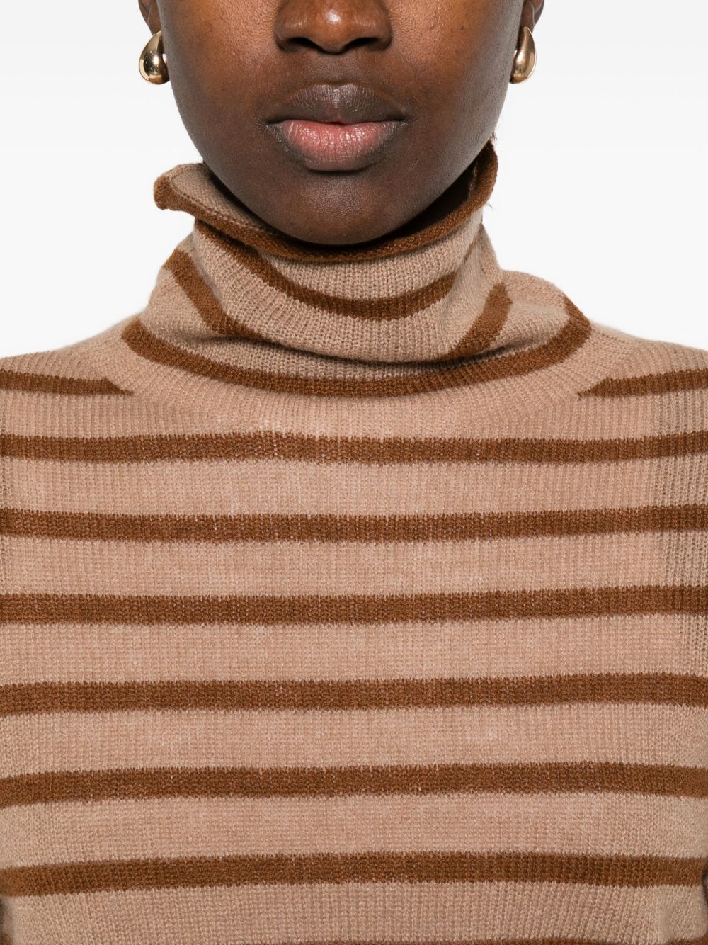 BEYOU Striped Cashmere Turtleneck Sweater for Women