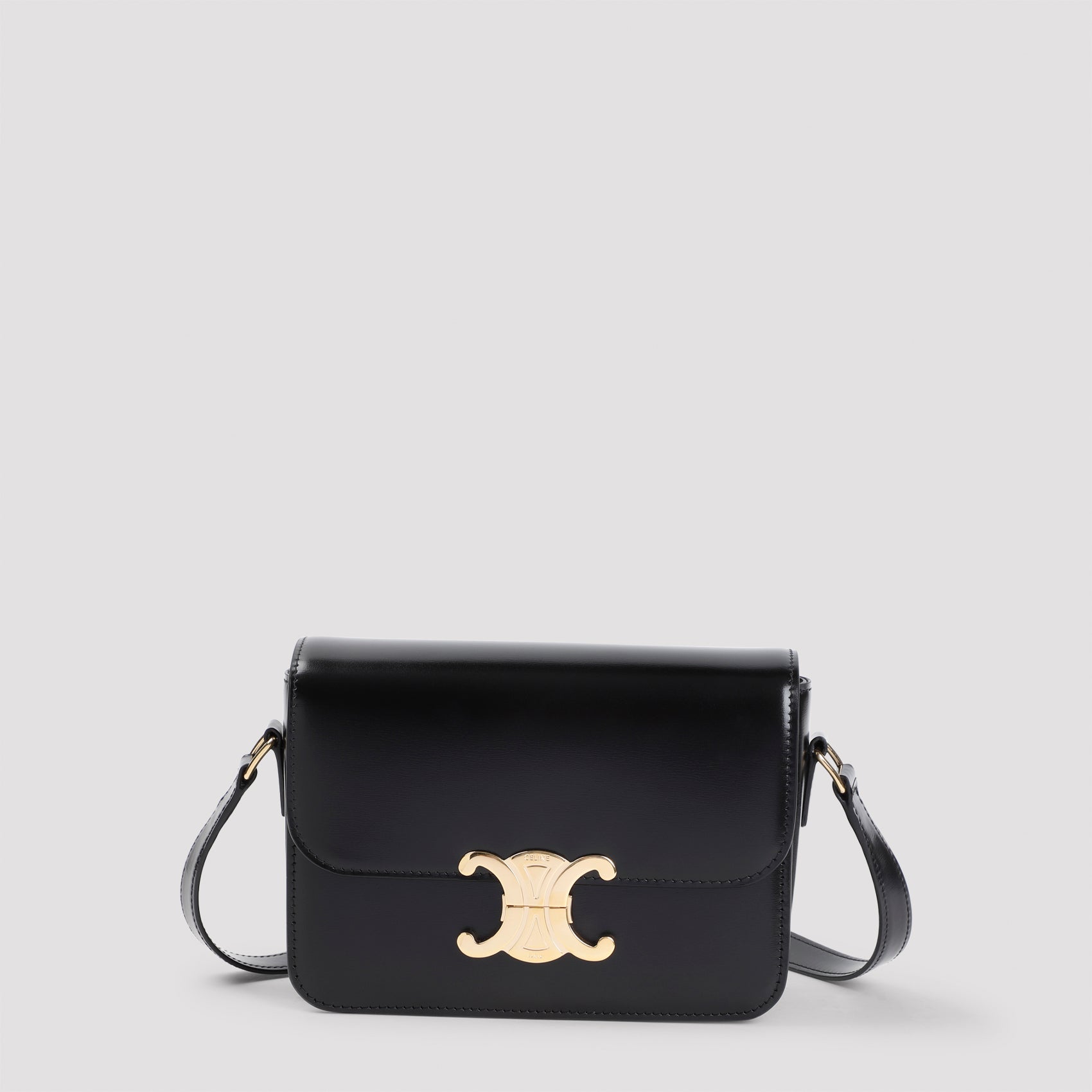 CELINE Mini Leather Shoulder Handbag with Golden Accents