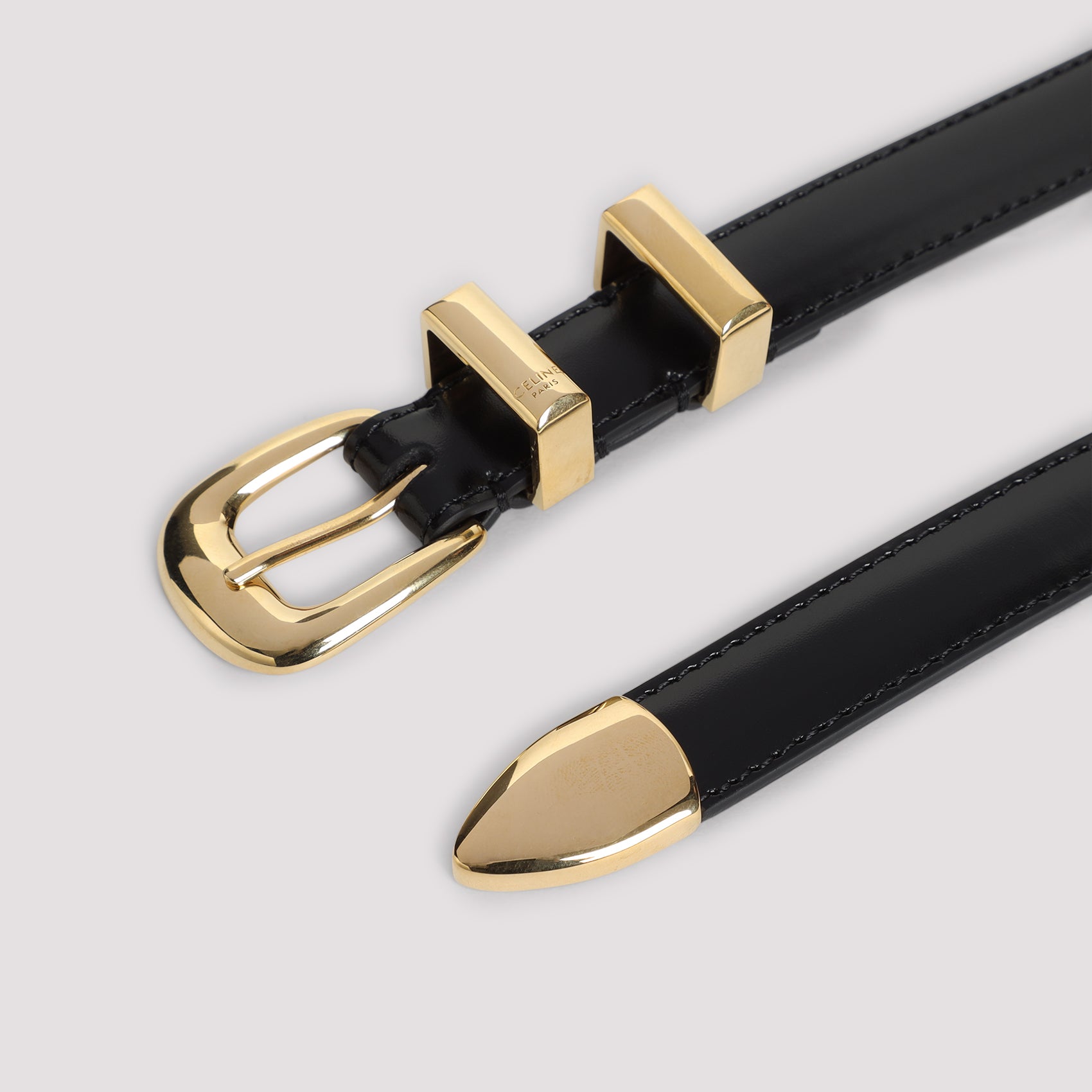 CELINE Adjustable 1.8cm Leather Belt with Gold-Tone Buckle