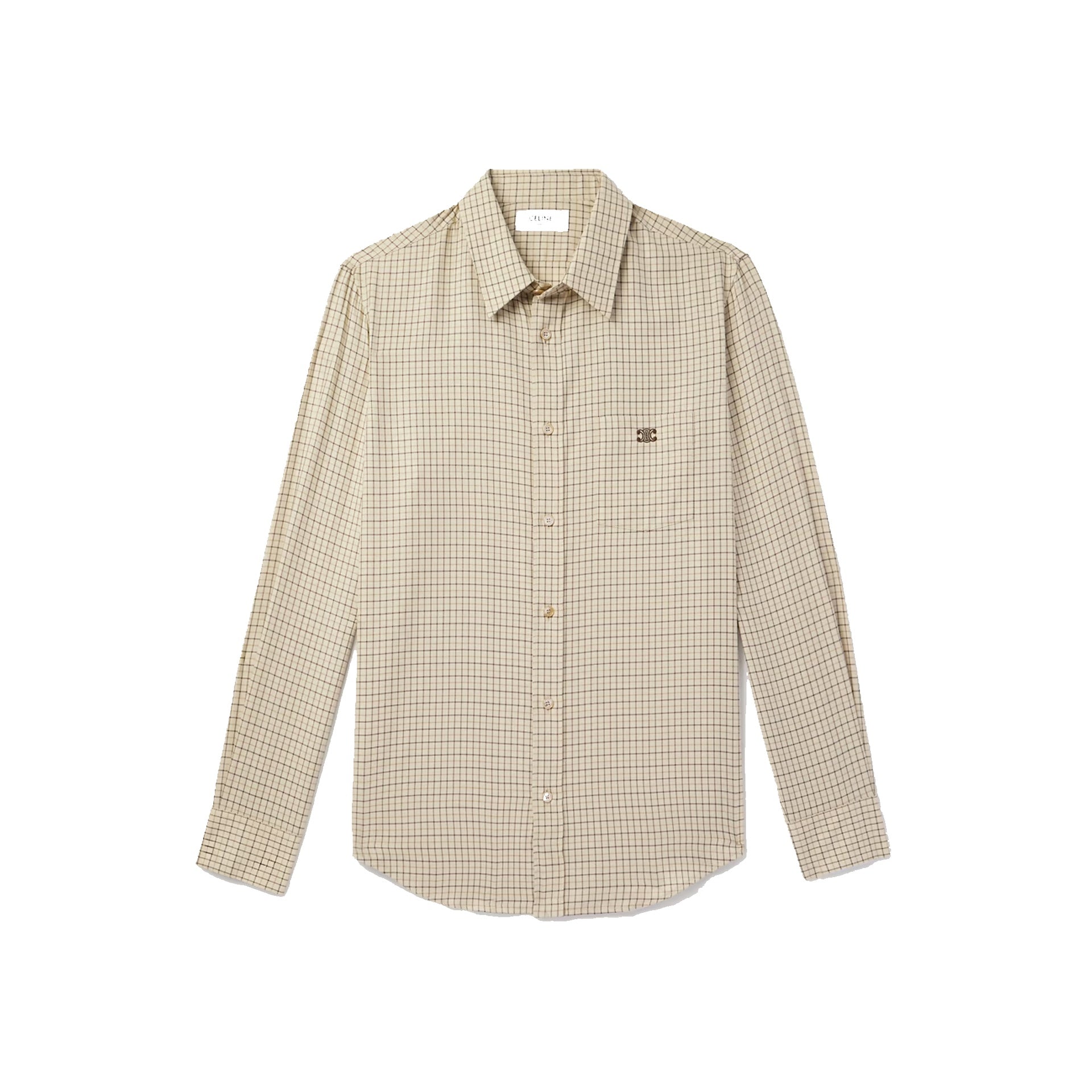 CELINE Logo-Embroidered Checkered Design Cotton Shirt
