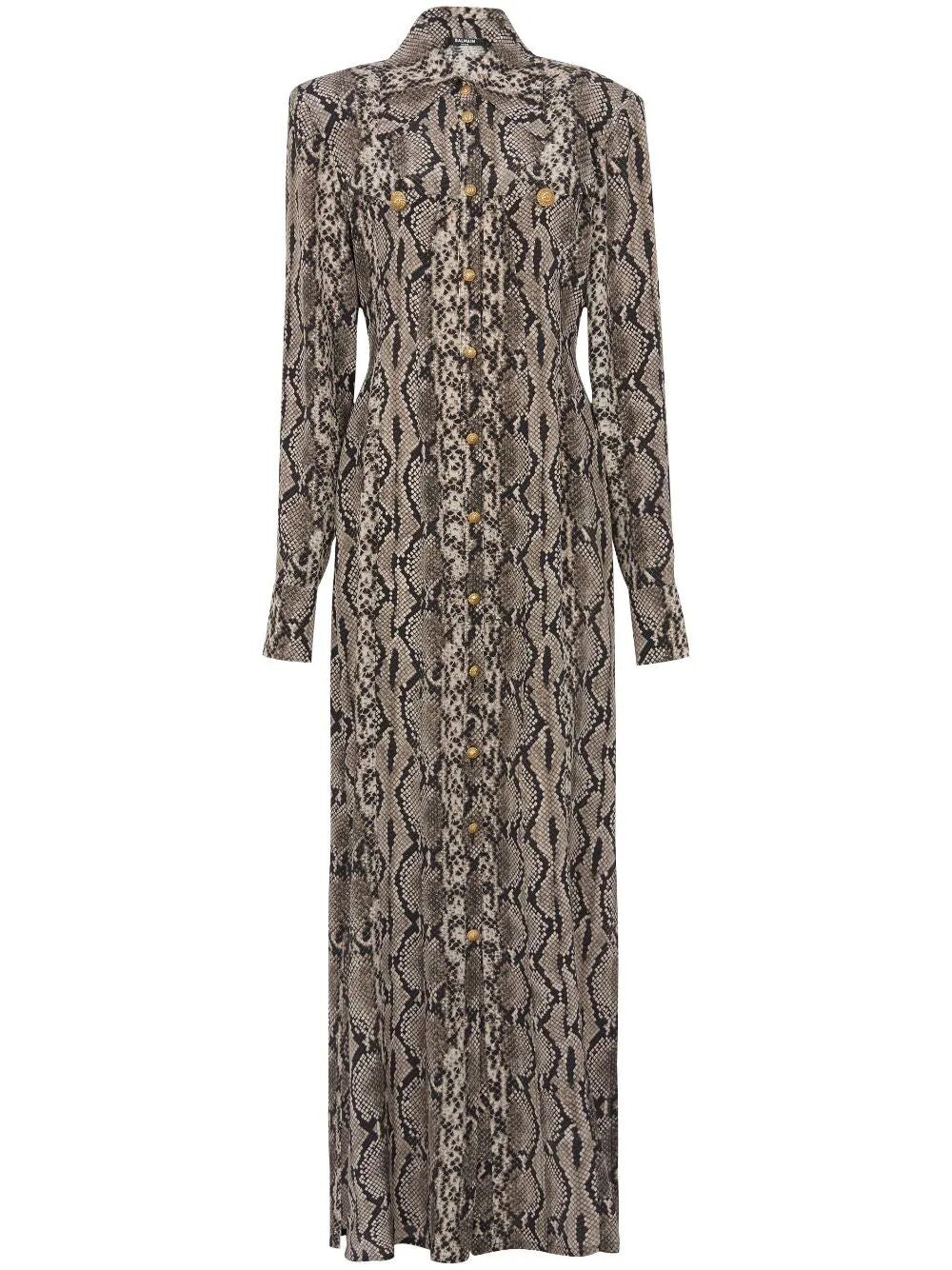 BALMAIN Long Sleeve Python Satin Mini Shirt Dress