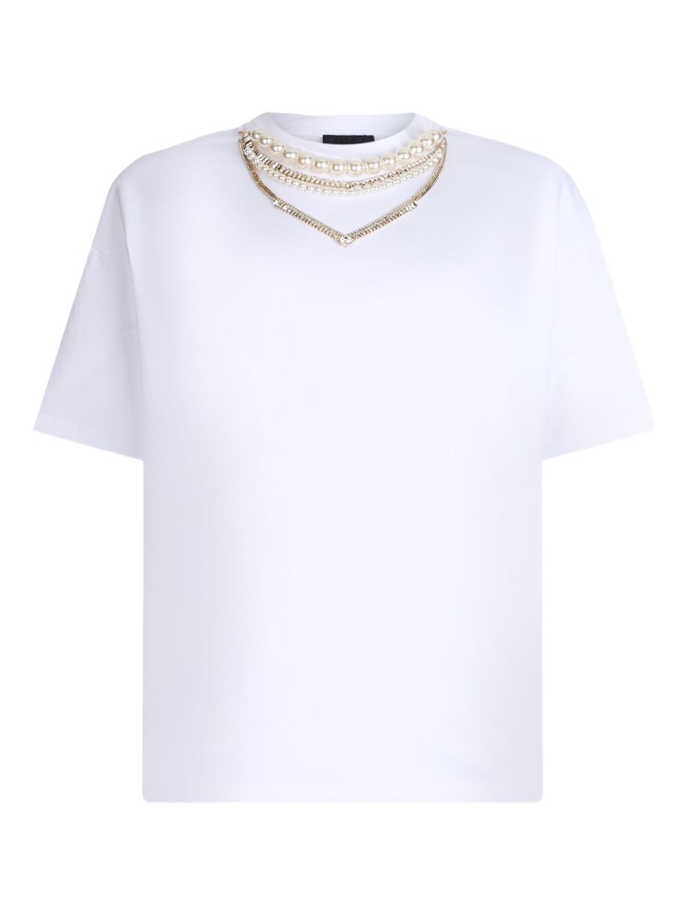 LIU JO Faux Pearl Rhinestone Top - Women's Crew Neck, Short Sleeves