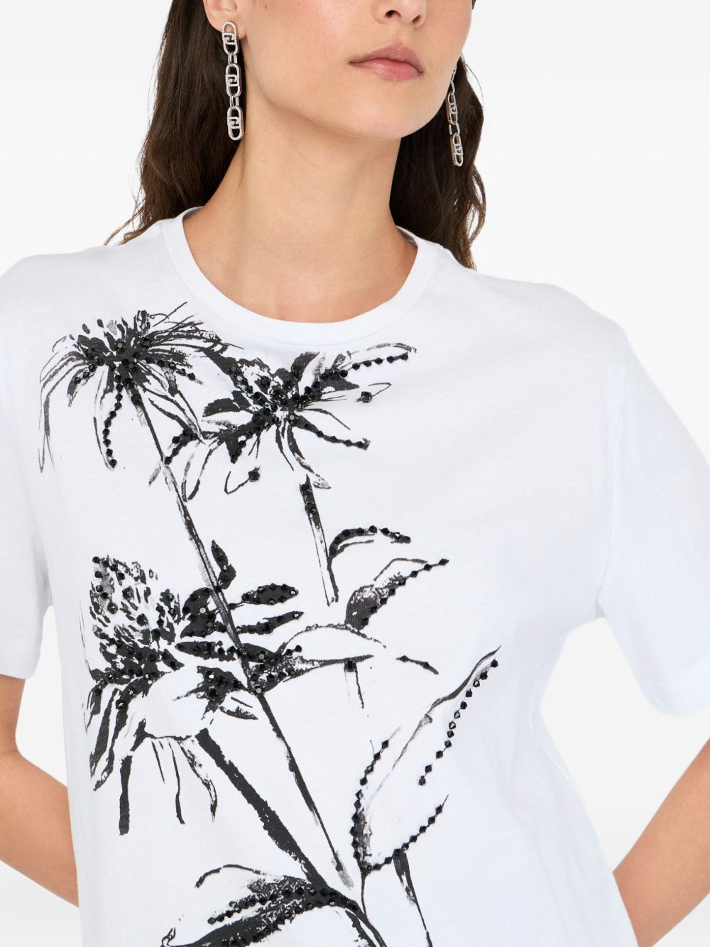 LIU JO Floral Rhinestone Crew-Neck Tee