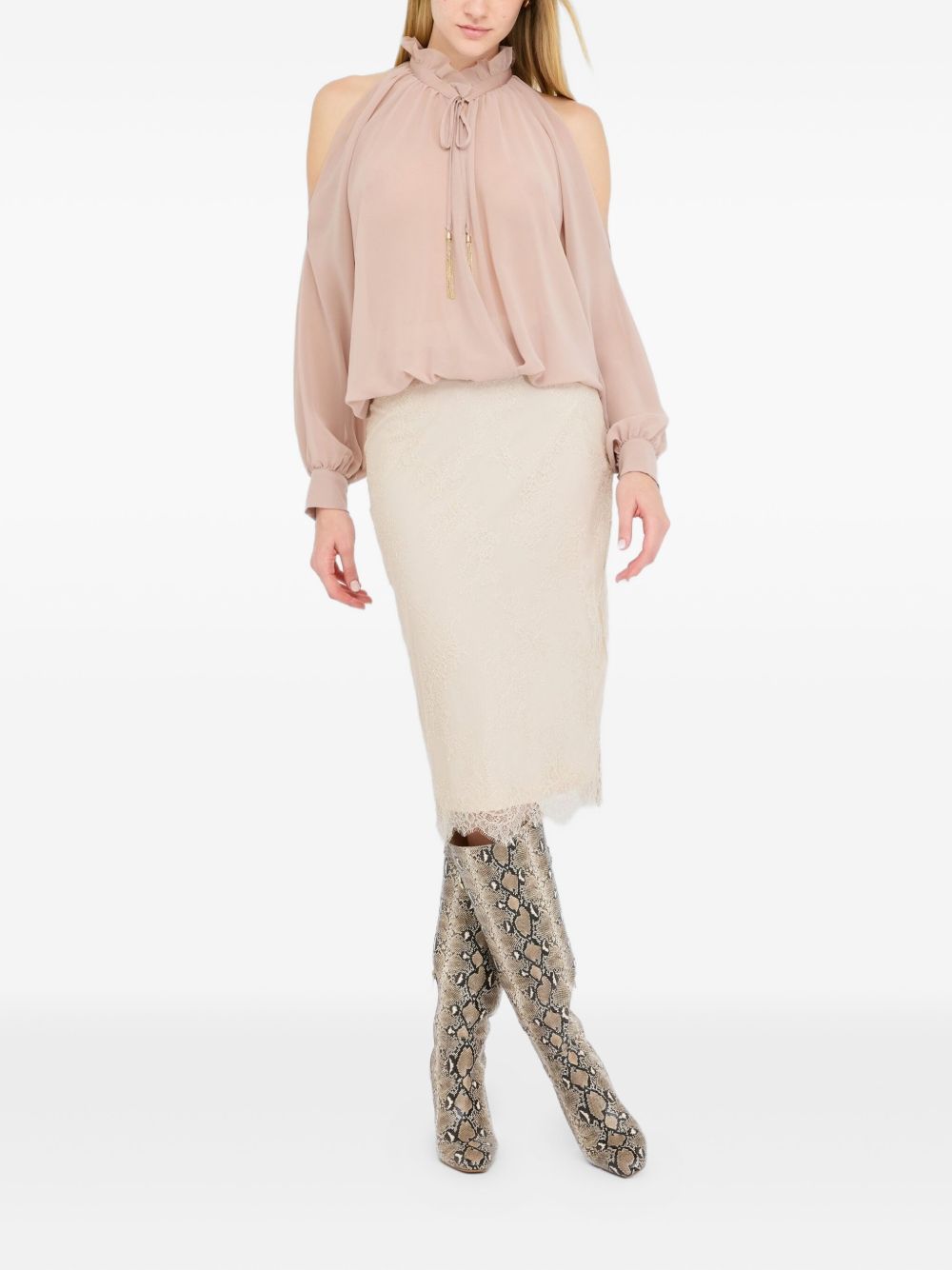 LIU JO Mock-Neck Open-Shoulder Top with Tassel Embellishment