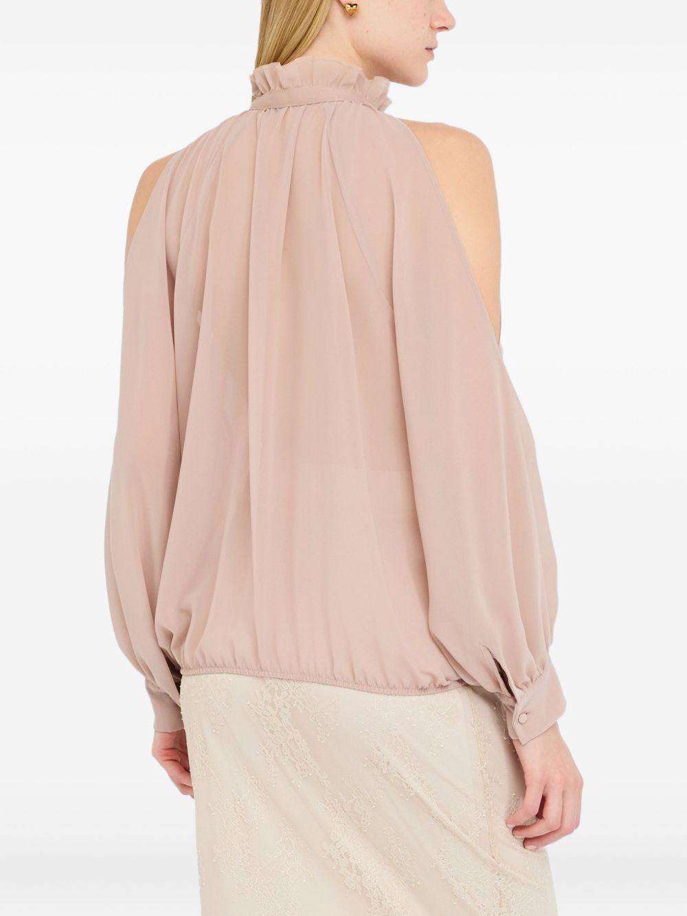 LIU JO Mock-Neck Open-Shoulder Top with Tassel Embellishment