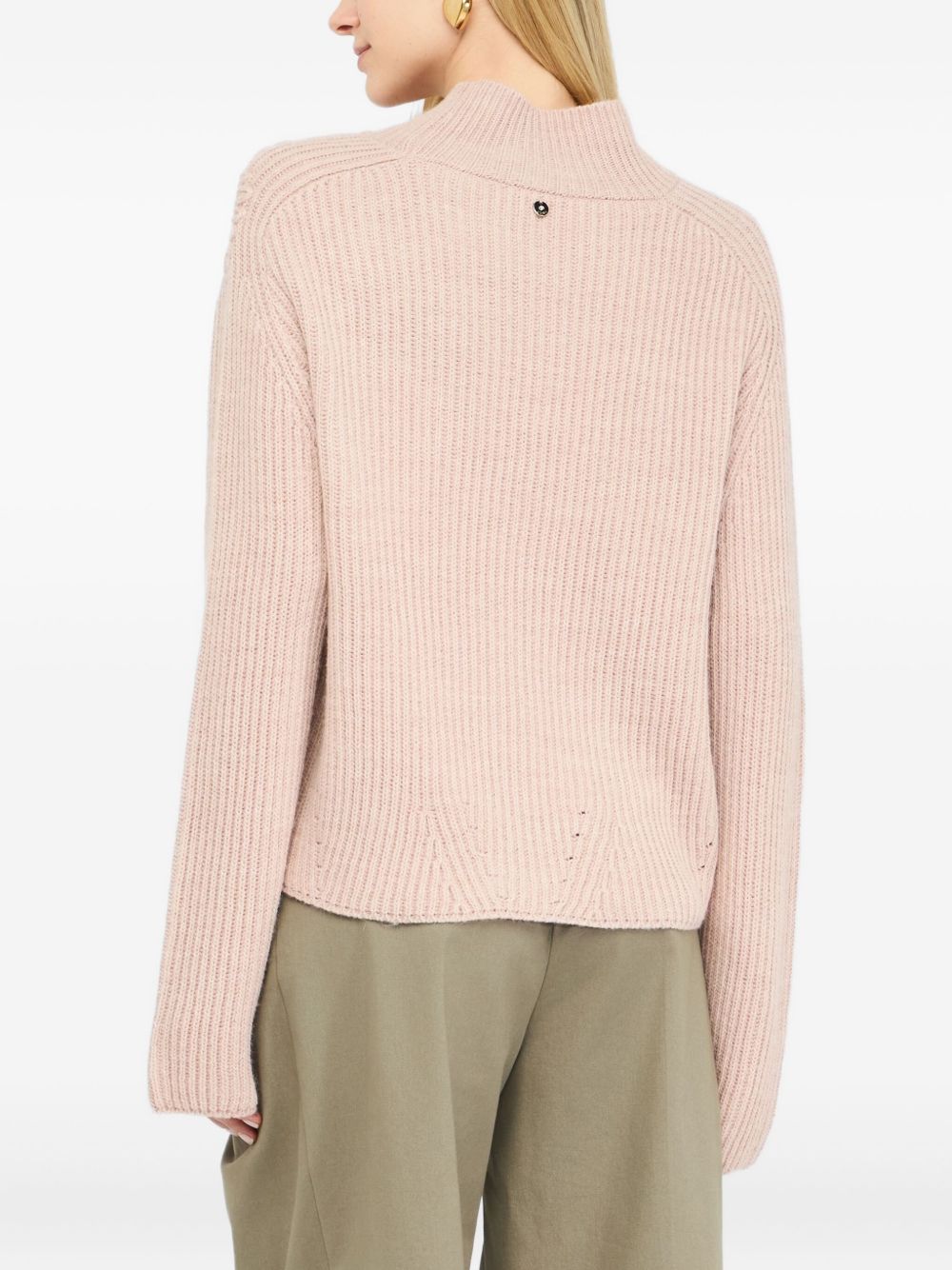 LIU JO Ribbed Knit High Neck Long Sleeve Top with Flower Embellishment