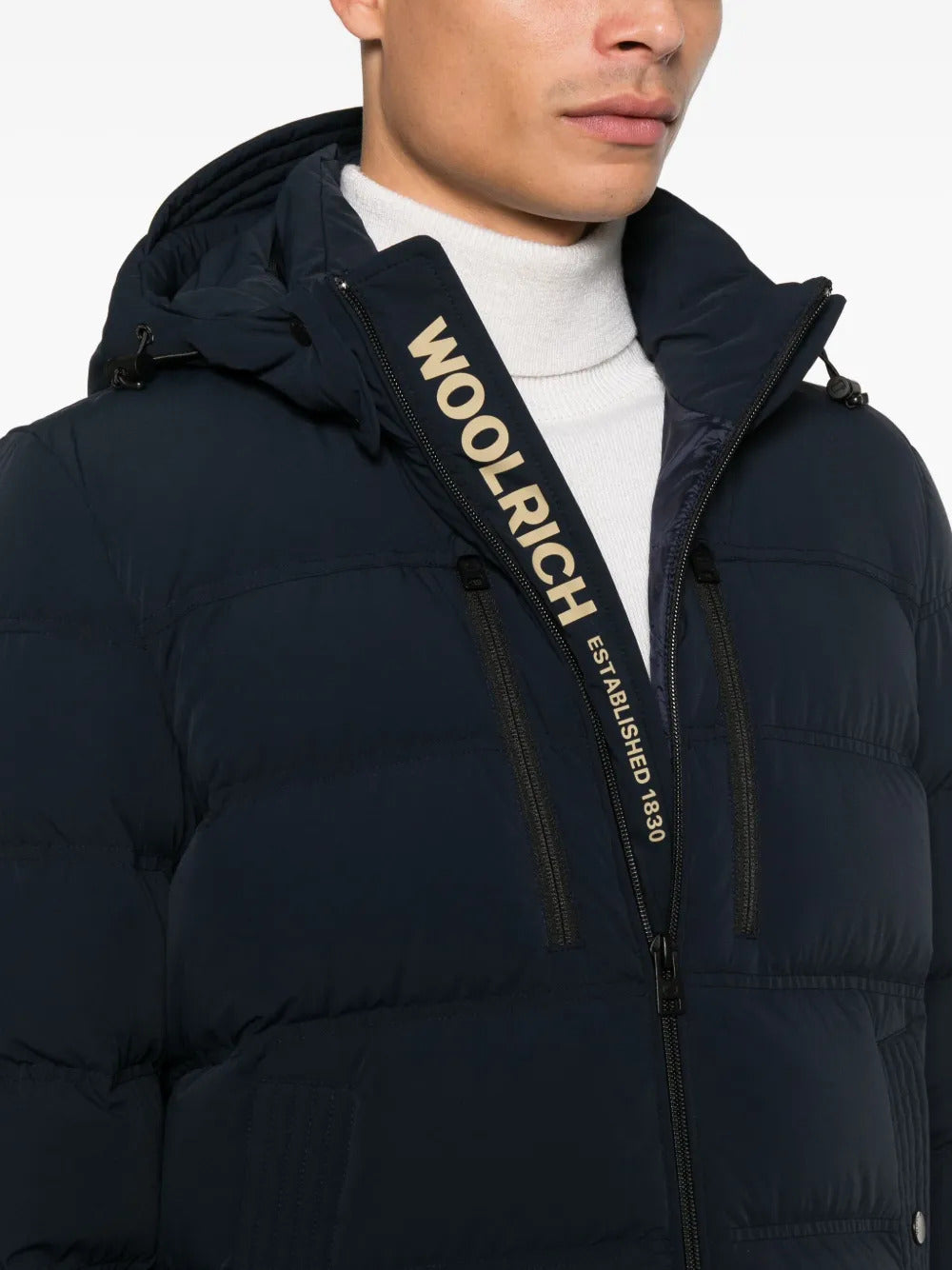 WOOLRICH Men's Stretch Nylon Down Jacket with Removable Hood - Size M
