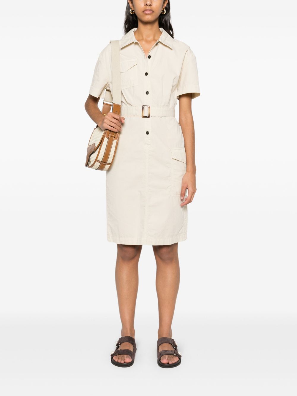 WOOLRICH Cotton Shirt Dress with Adjustable Waist Belt