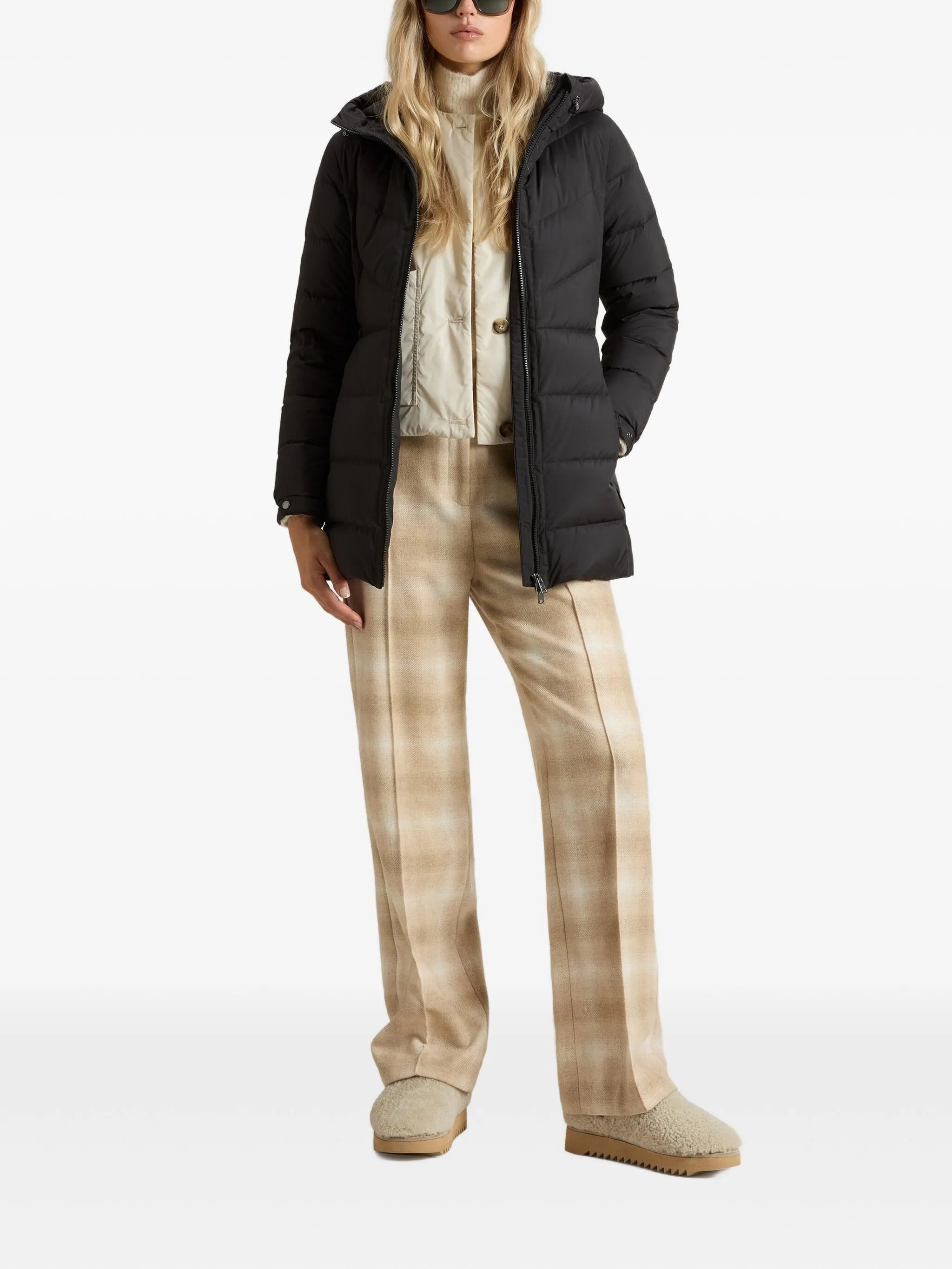 WOOLRICH Women's Chevron Quilted Down Jacket with Hood - Size S