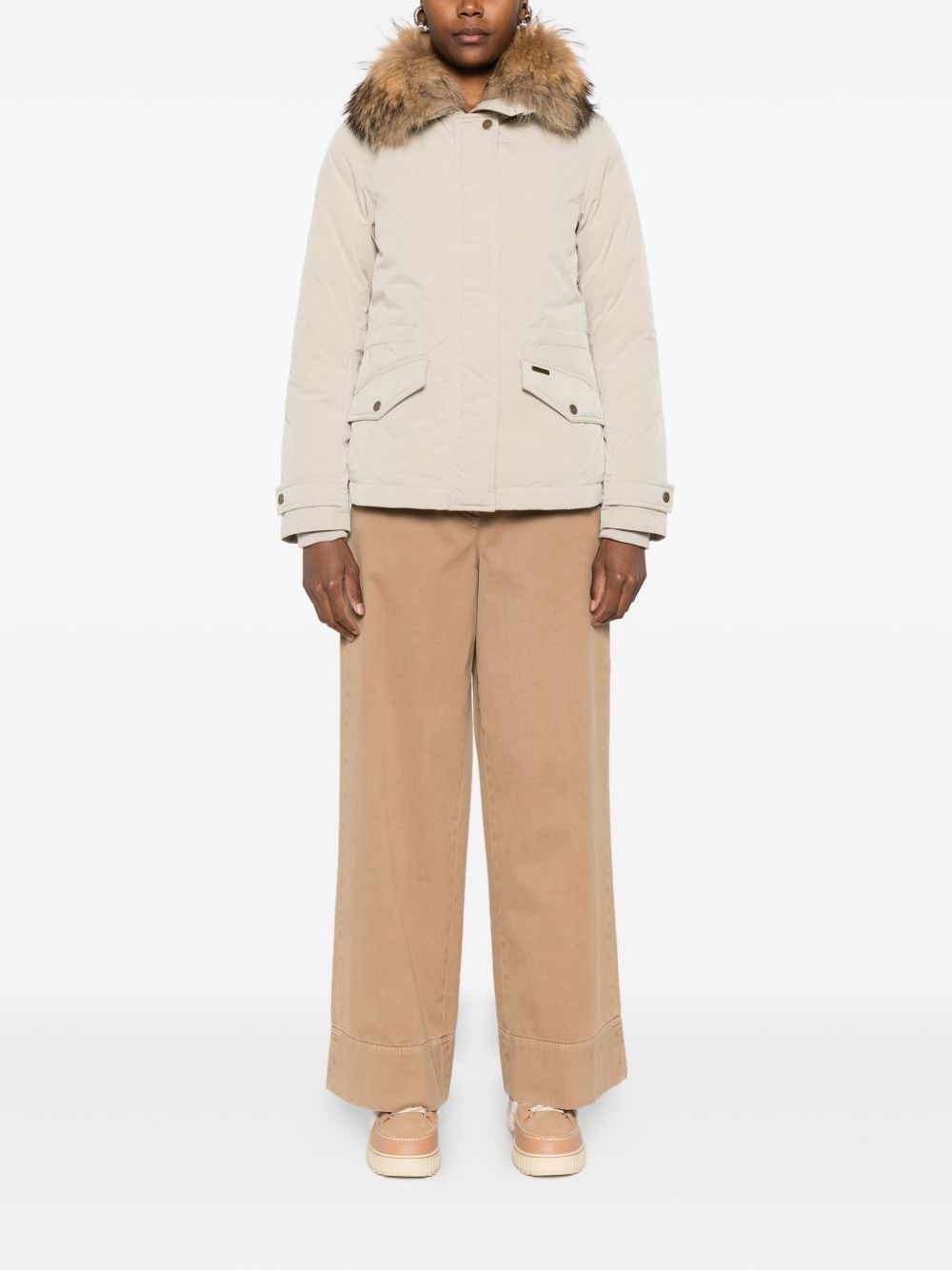 WOOLRICH Fur Trim Front Flap Pockets Jacket for Women