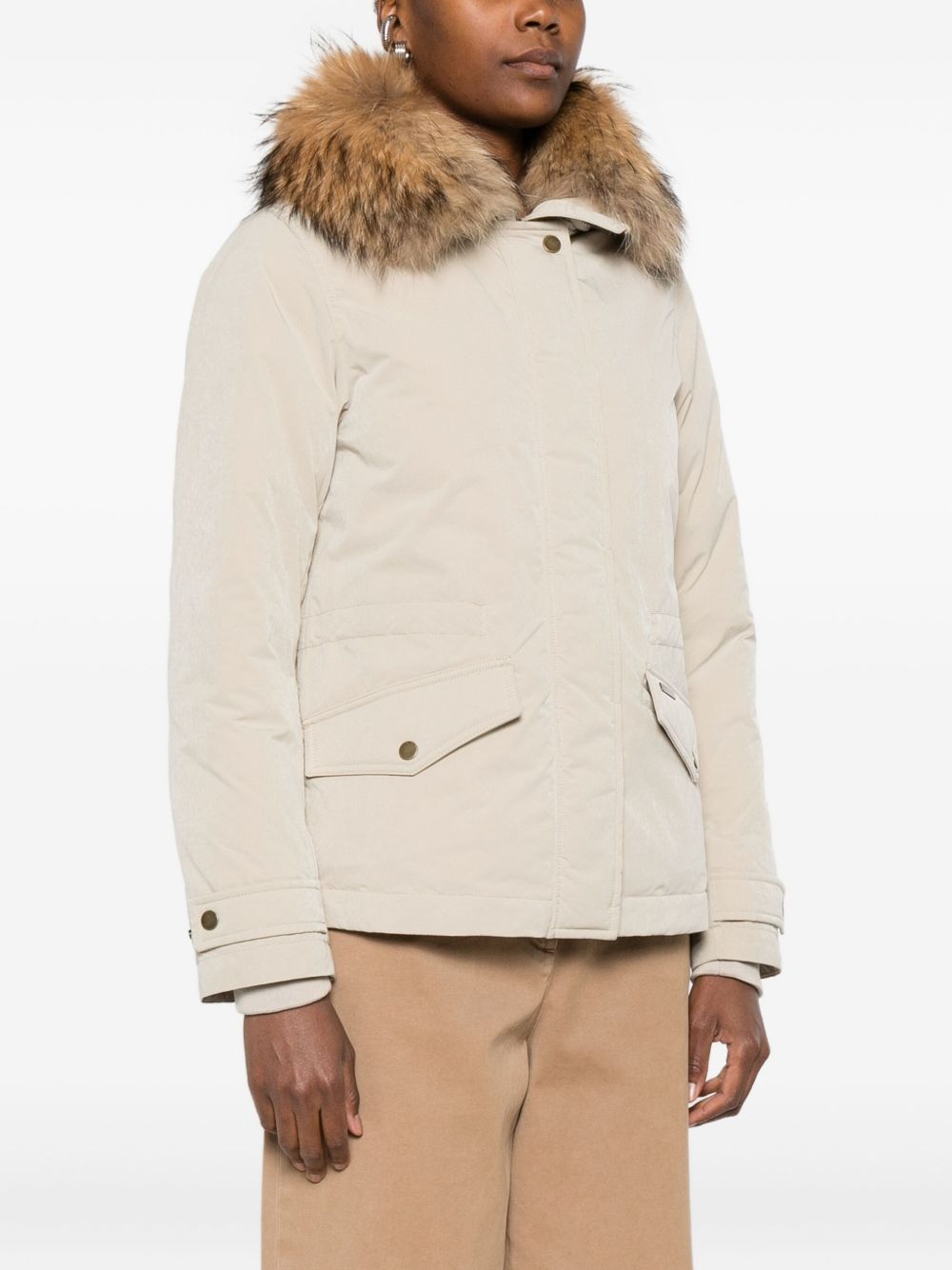 WOOLRICH Fur Trim Front Flap Pockets Jacket for Women