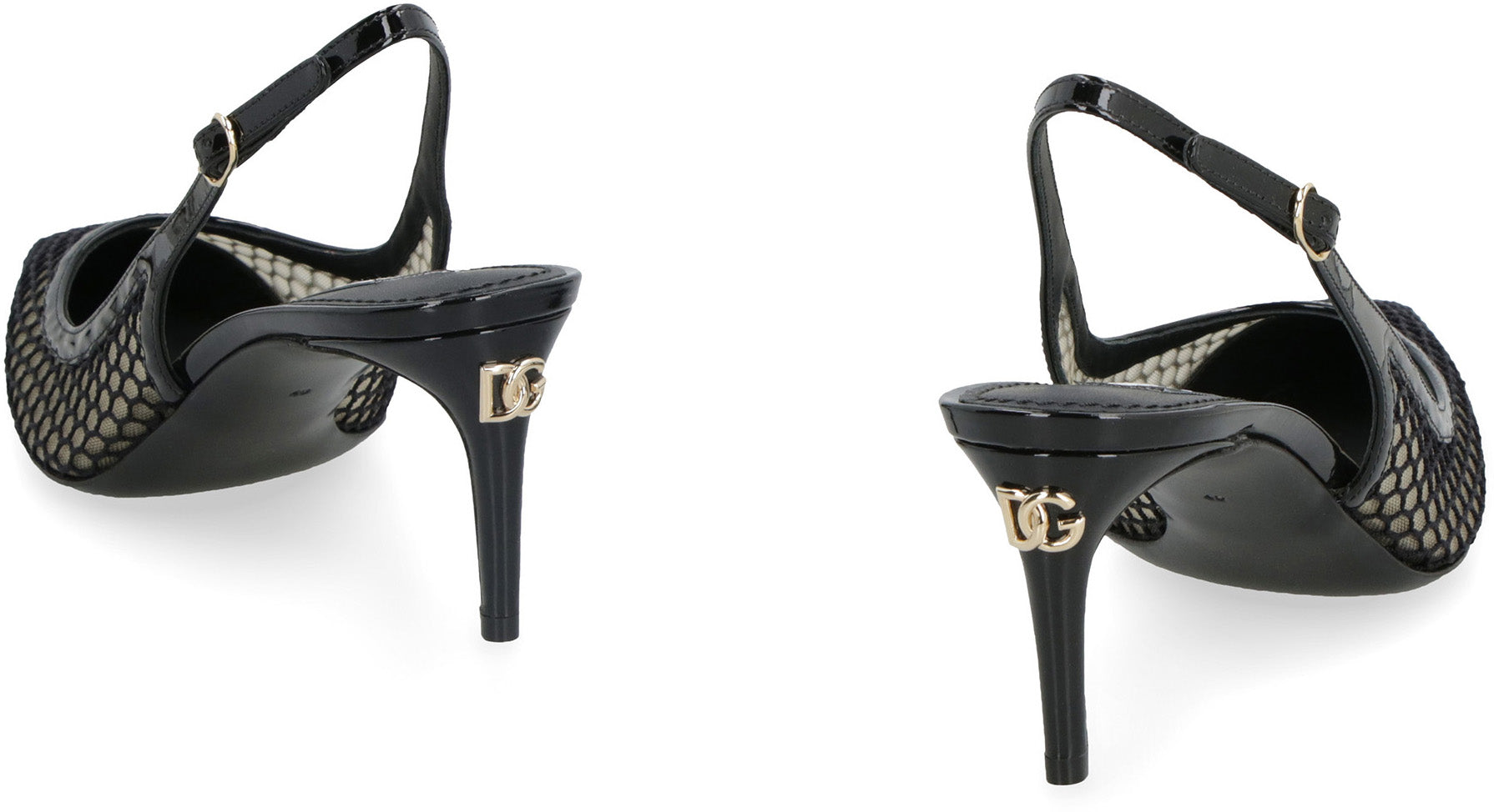DOLCE & GABBANA Mesh and Patent Leather Slingback Pumps with 6cm Heel