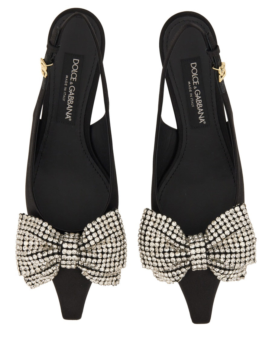 DOLCE & GABBANA Satin Slingback Pumps with Rhinestone Embroidery