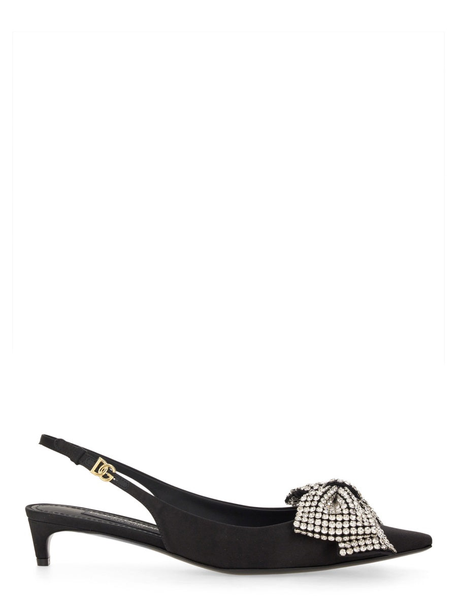 DOLCE & GABBANA Satin Slingback Pumps with Rhinestone Embroidery