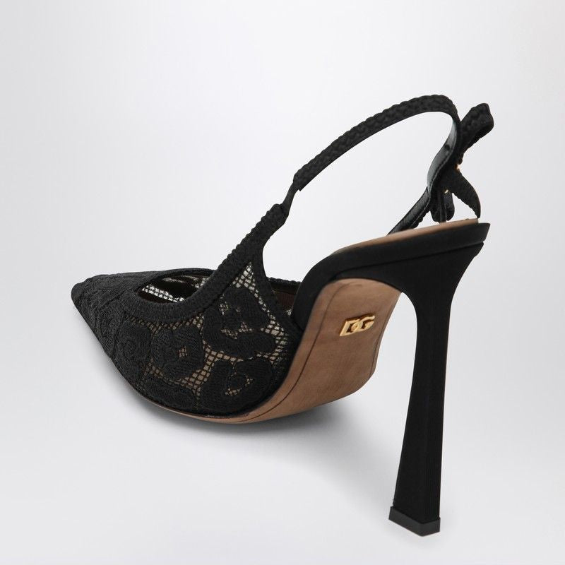 DOLCE & GABBANA Pointed Lace Slingback Pumps with Rhinestones