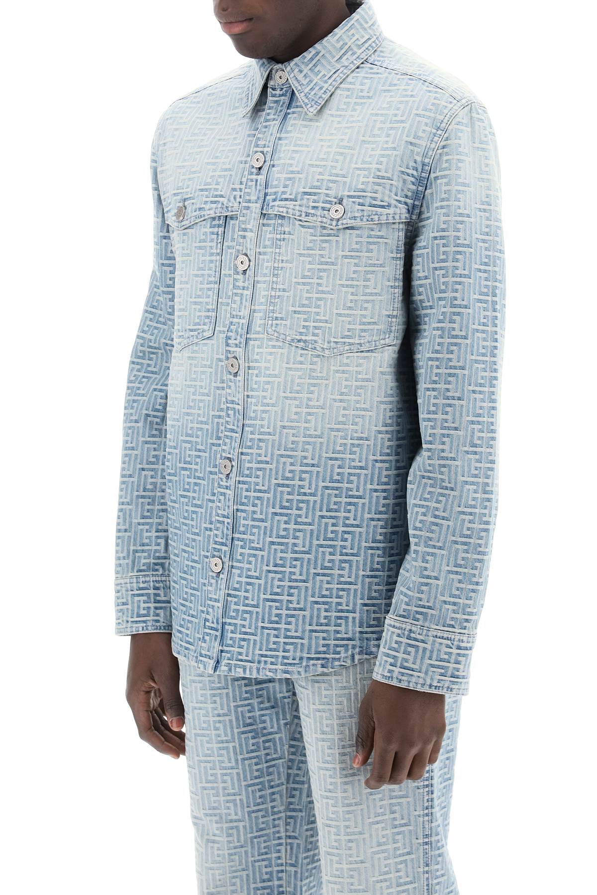 BALMAIN Monogram Jacquard Denim Shirt for Men