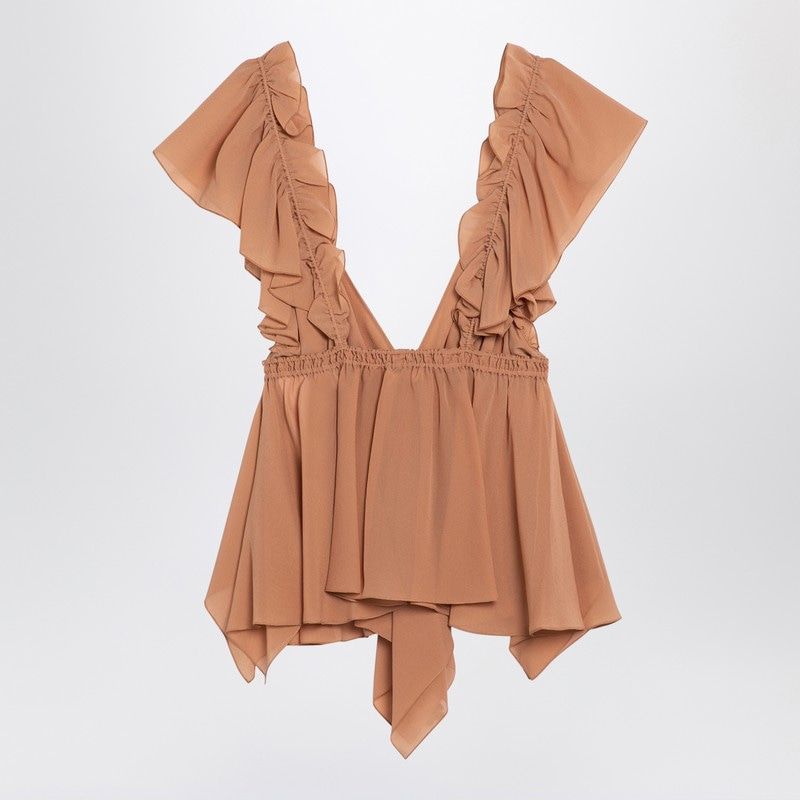 CHLOÉ Ruffled Silk Top with Adjustable Drawstring Waist