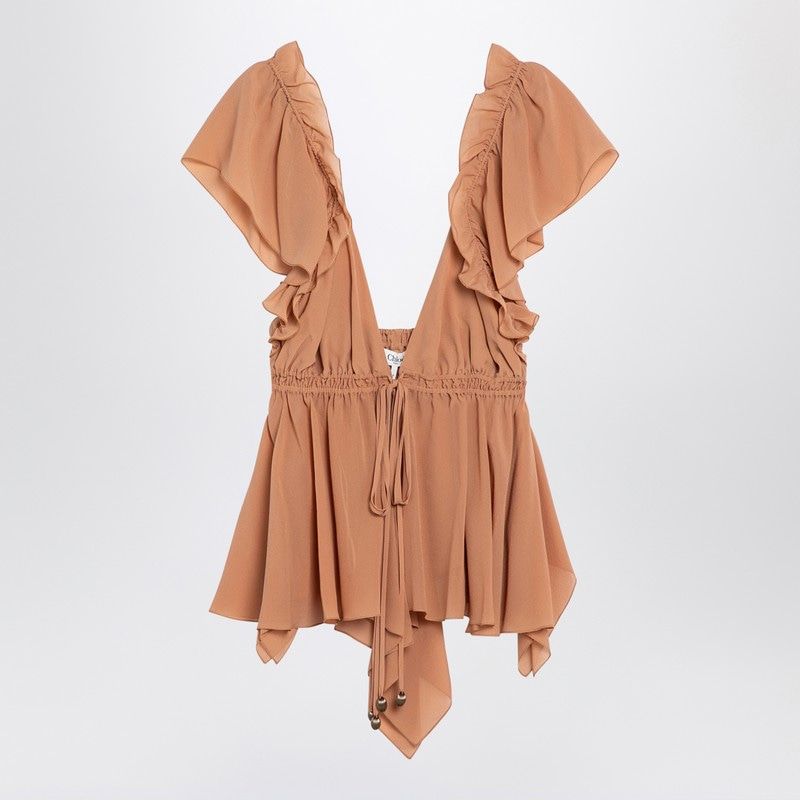 CHLOÉ Ruffled Silk Top with Adjustable Drawstring Waist