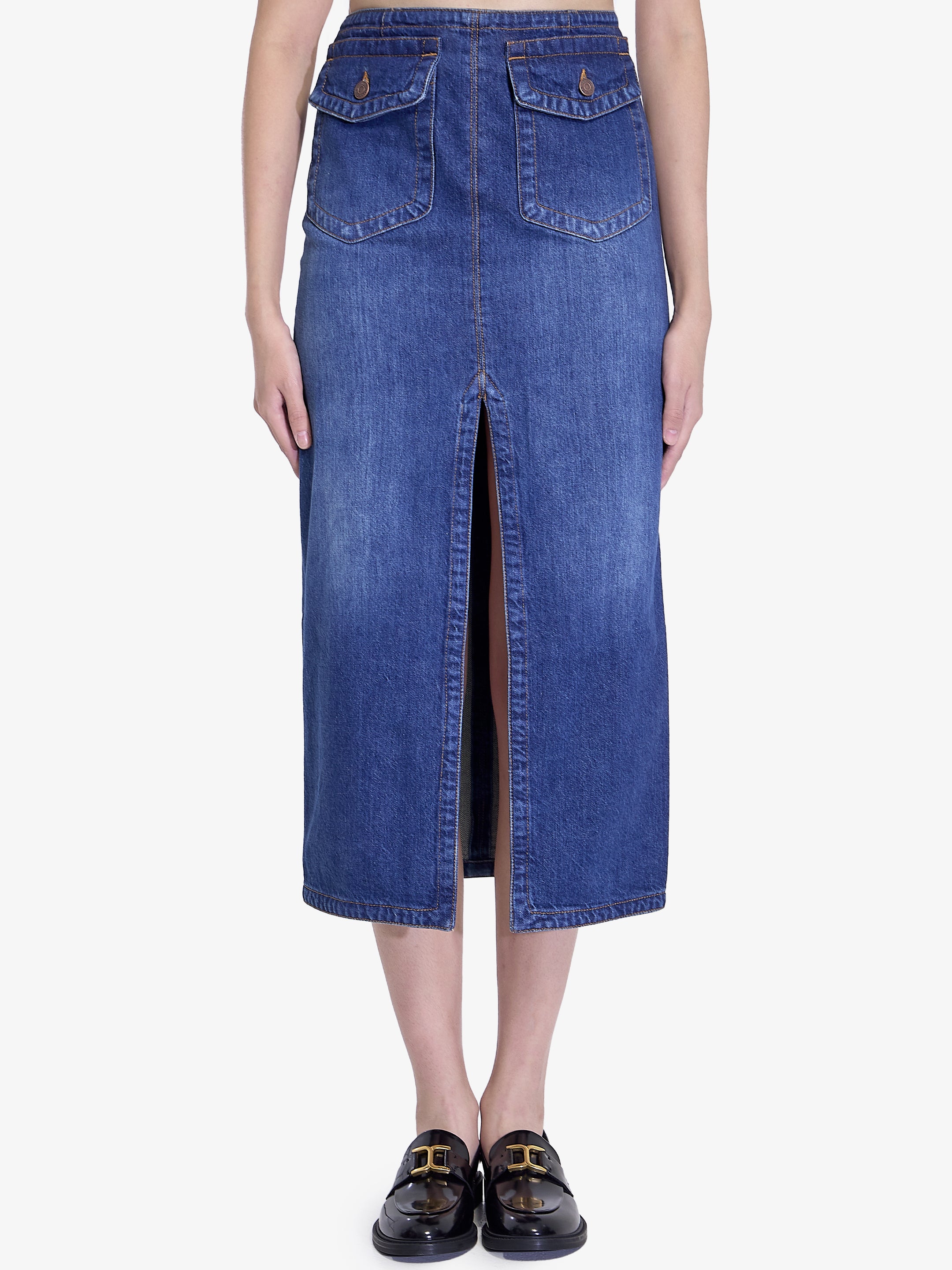 CHLOÉ MIDI SKIRT with Front Slit & Flap Pockets