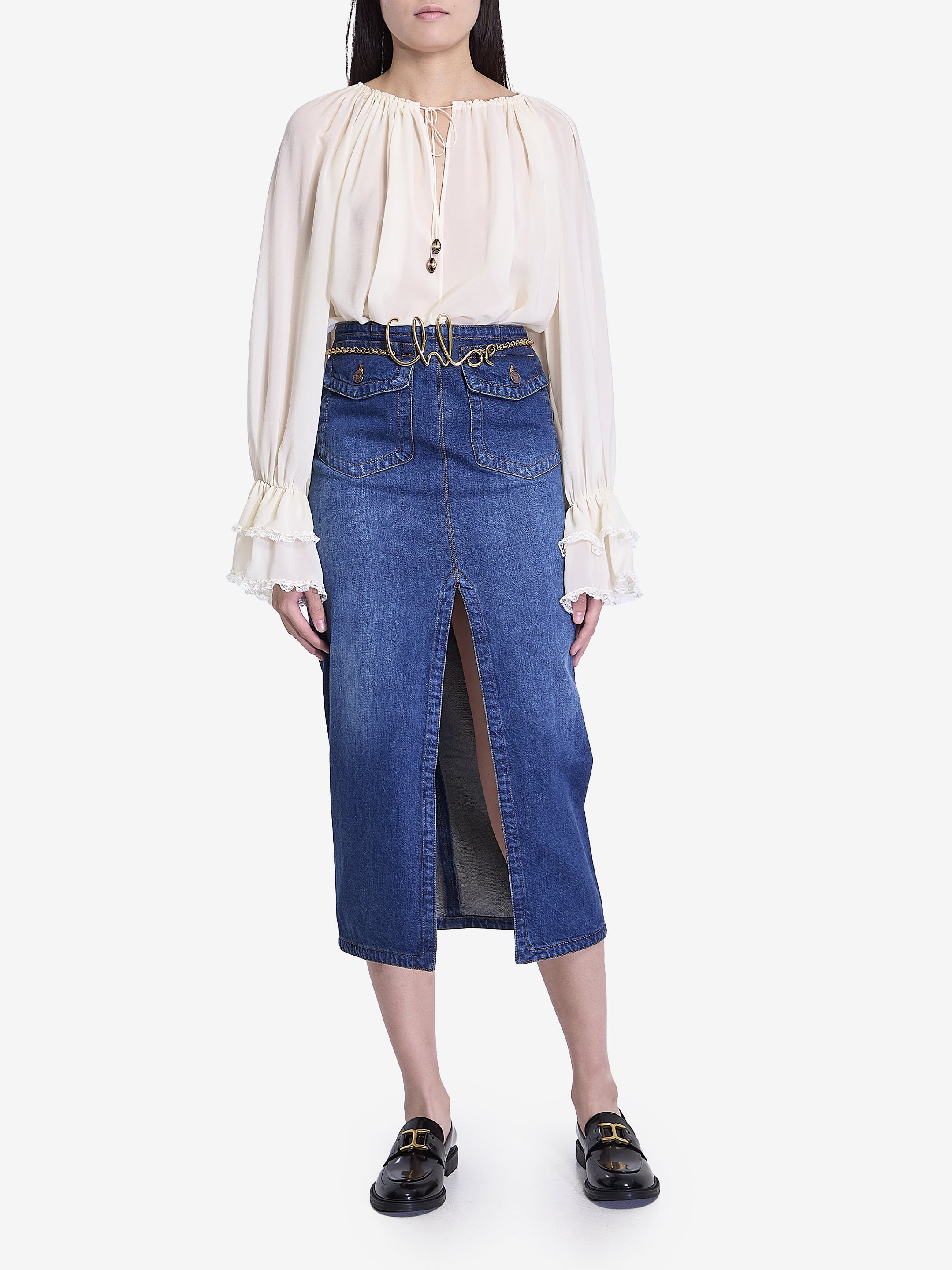 CHLOÉ MIDI SKIRT with Front Slit & Flap Pockets