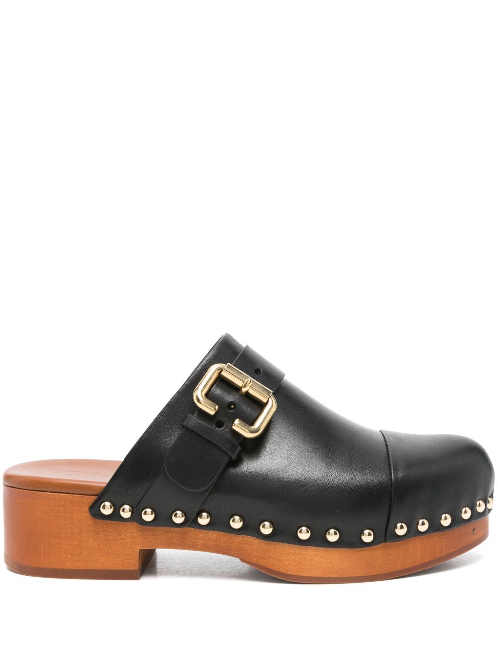 CHLOÉ Women's Slip-On Leather Clogs with Decorative Buckle Detail