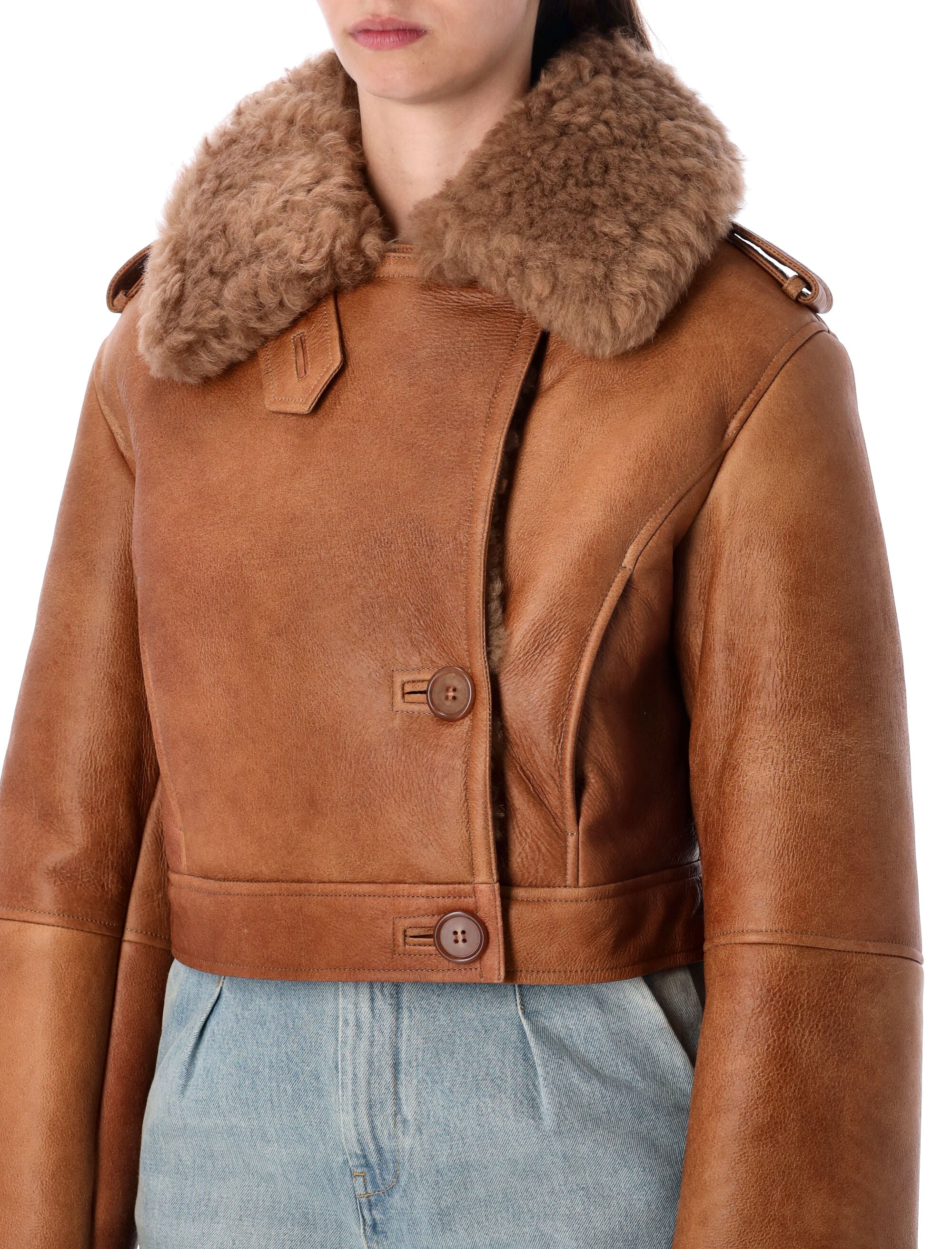 CHLOÉ Mini Cropped Boxy Shearling Jacket