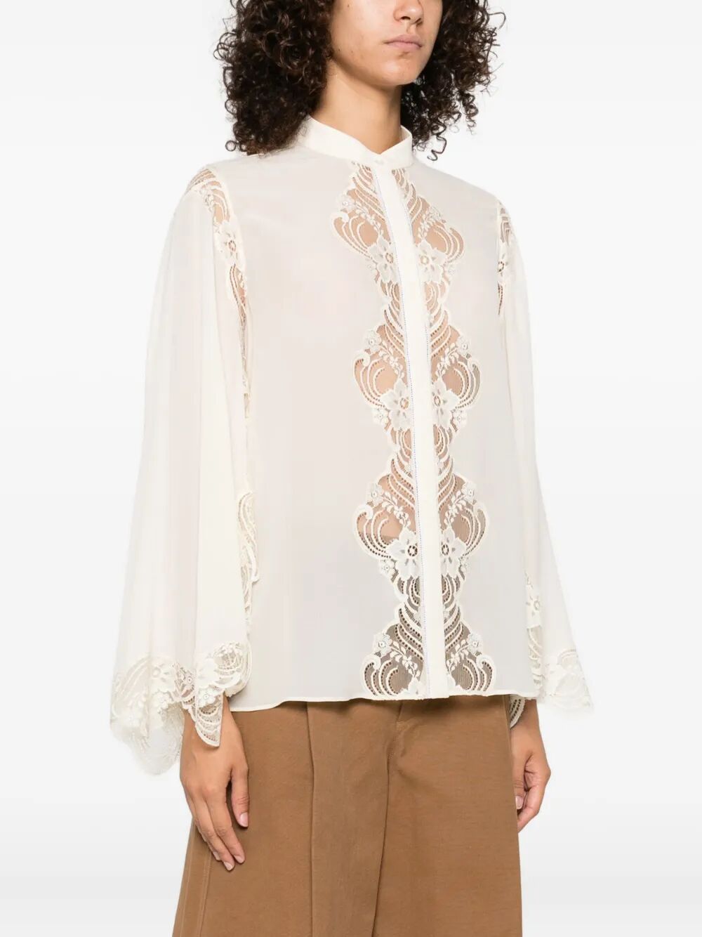 CHLOÉ Fluid Mini Blouse in Silk Georgette and Lace
