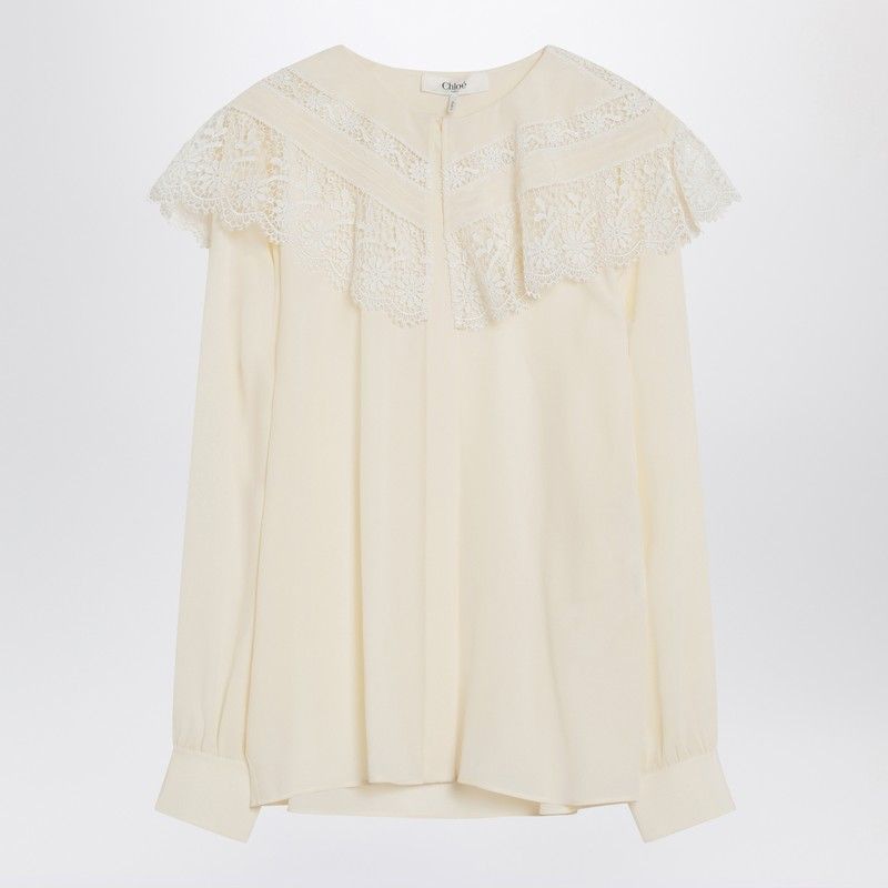 CHLOÉ Oversized Lace Detail Pleated Shirt