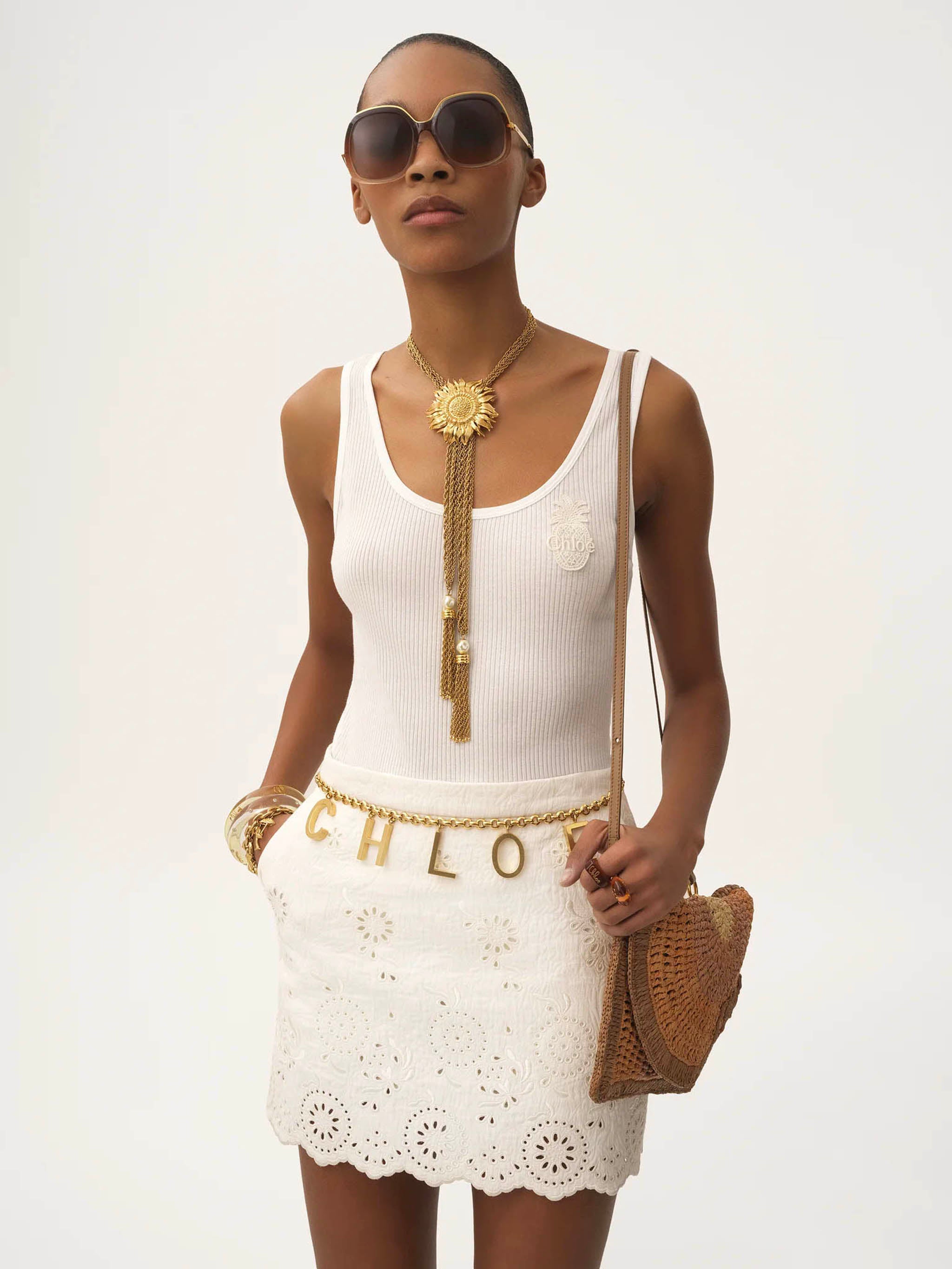 CHLOÉ Crewneck Tank Top with Pineapple Patch - Size S