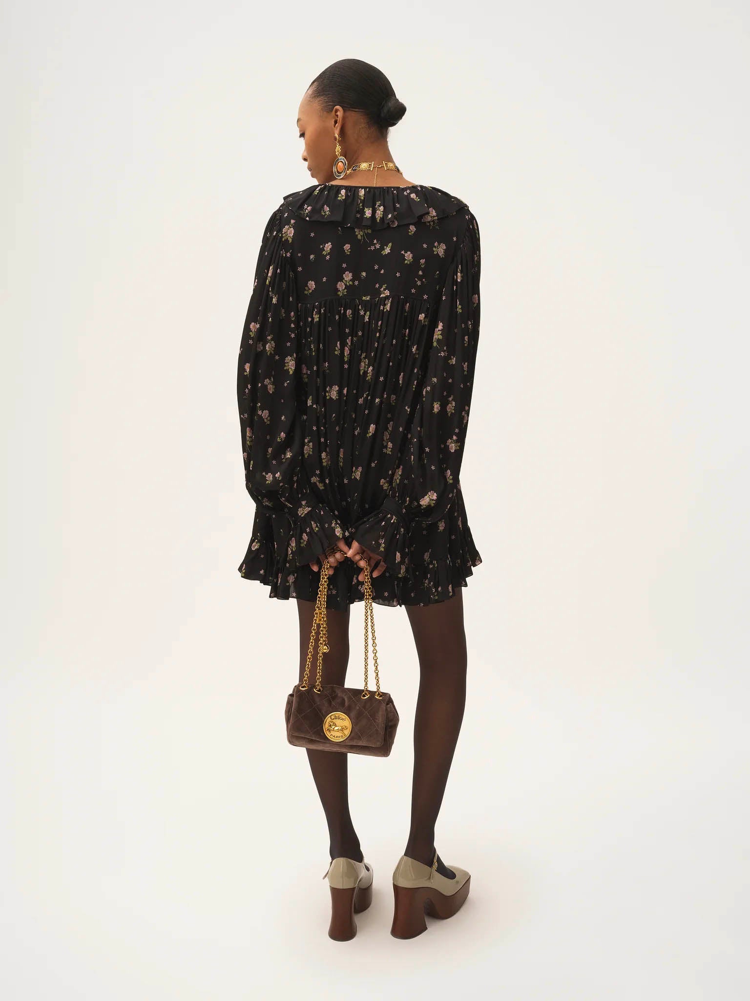 CHLOÉ Gathered Mini Dress with Ruffle Trims - Size 36