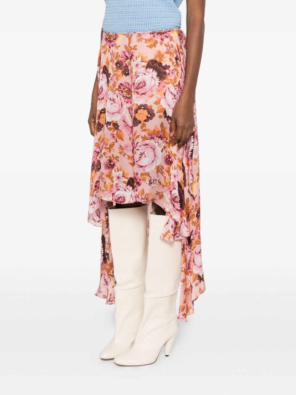 CHLOÉ Silk Printed Mini Skirt with Ruffled Detailing