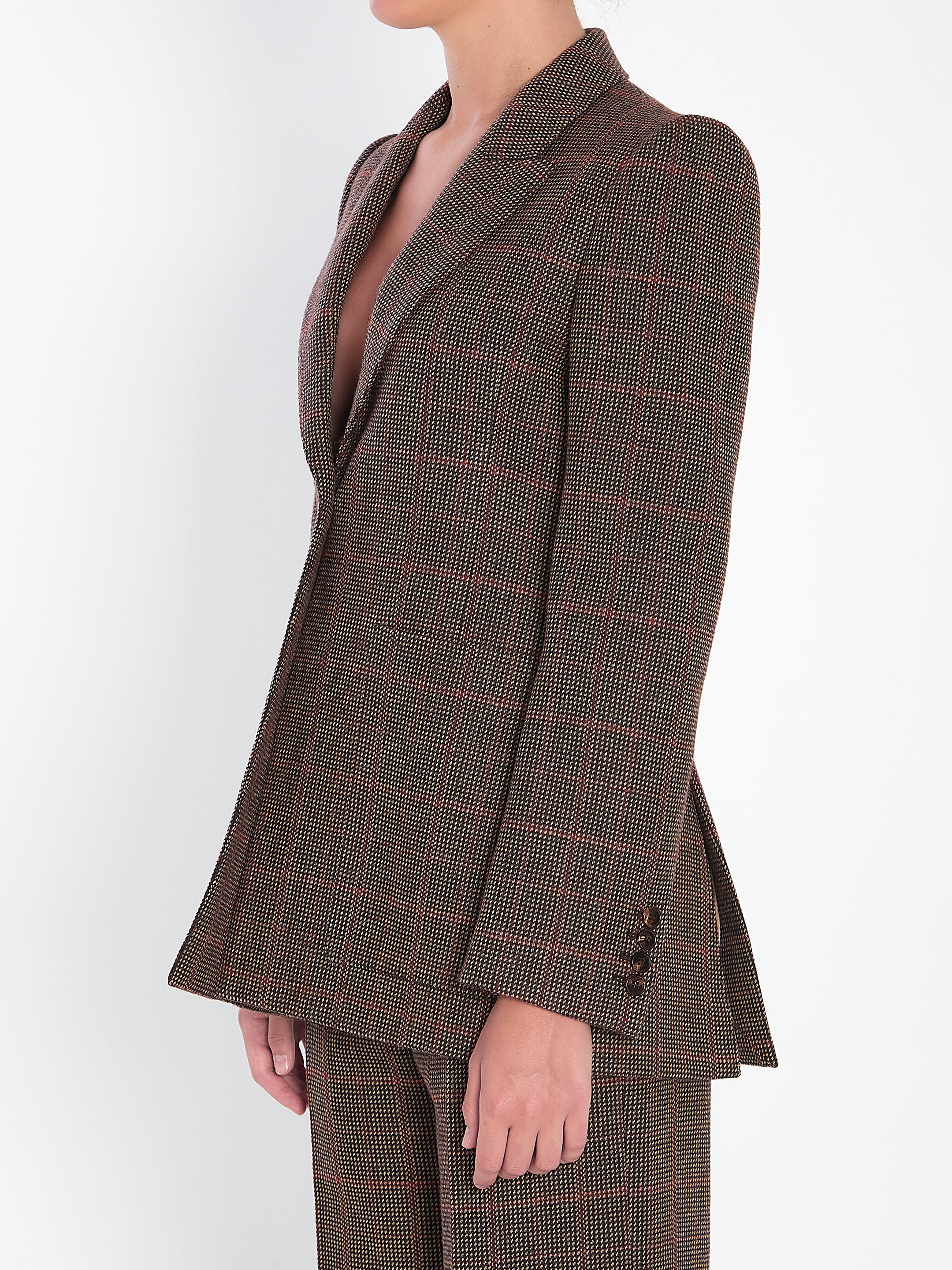 CHLOÉ Single-Breasted Checkered Design Wool Jacket