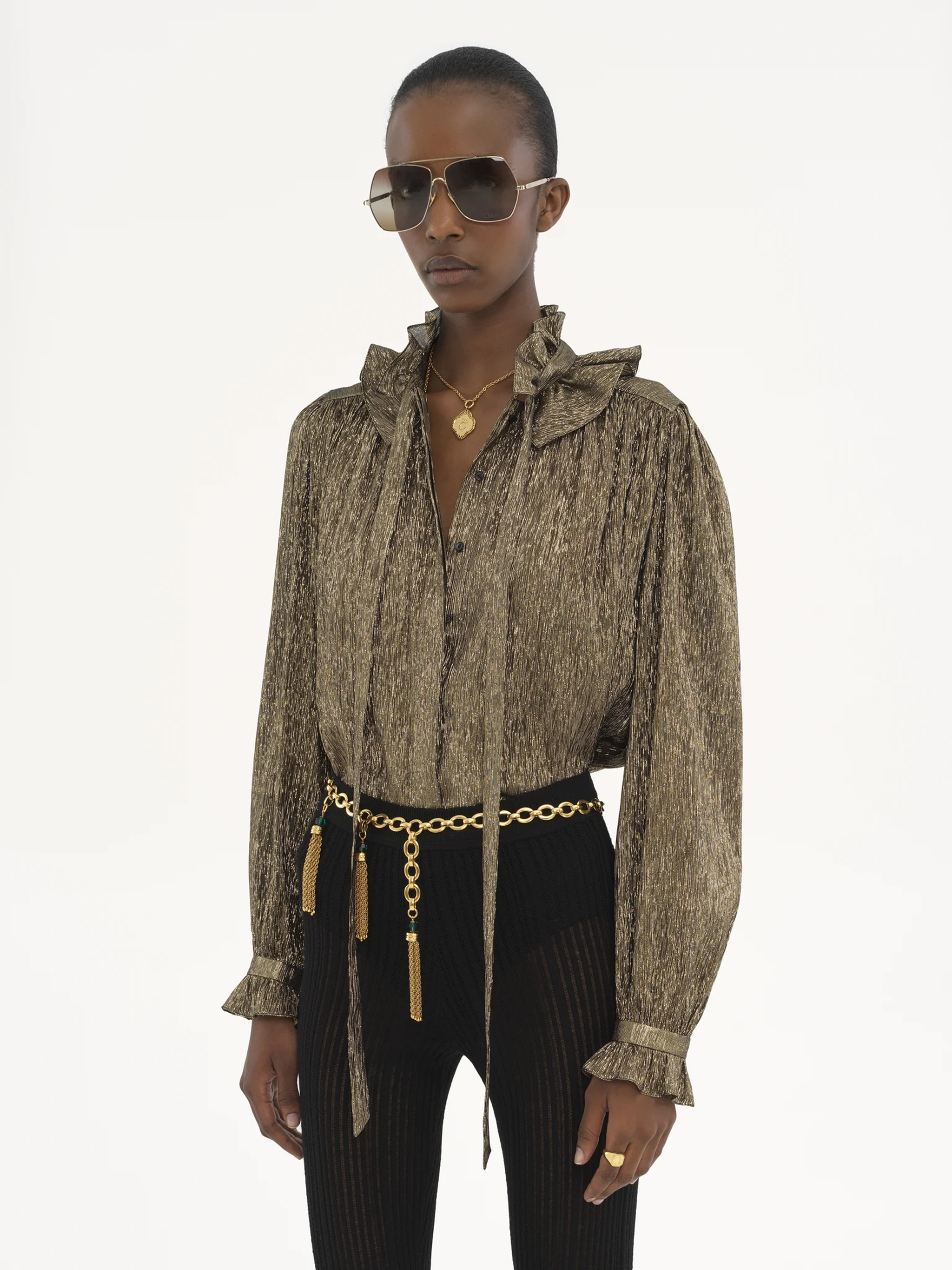 CHLOÉ Flowing Blouse with Metallic Silk Detail - Size 36