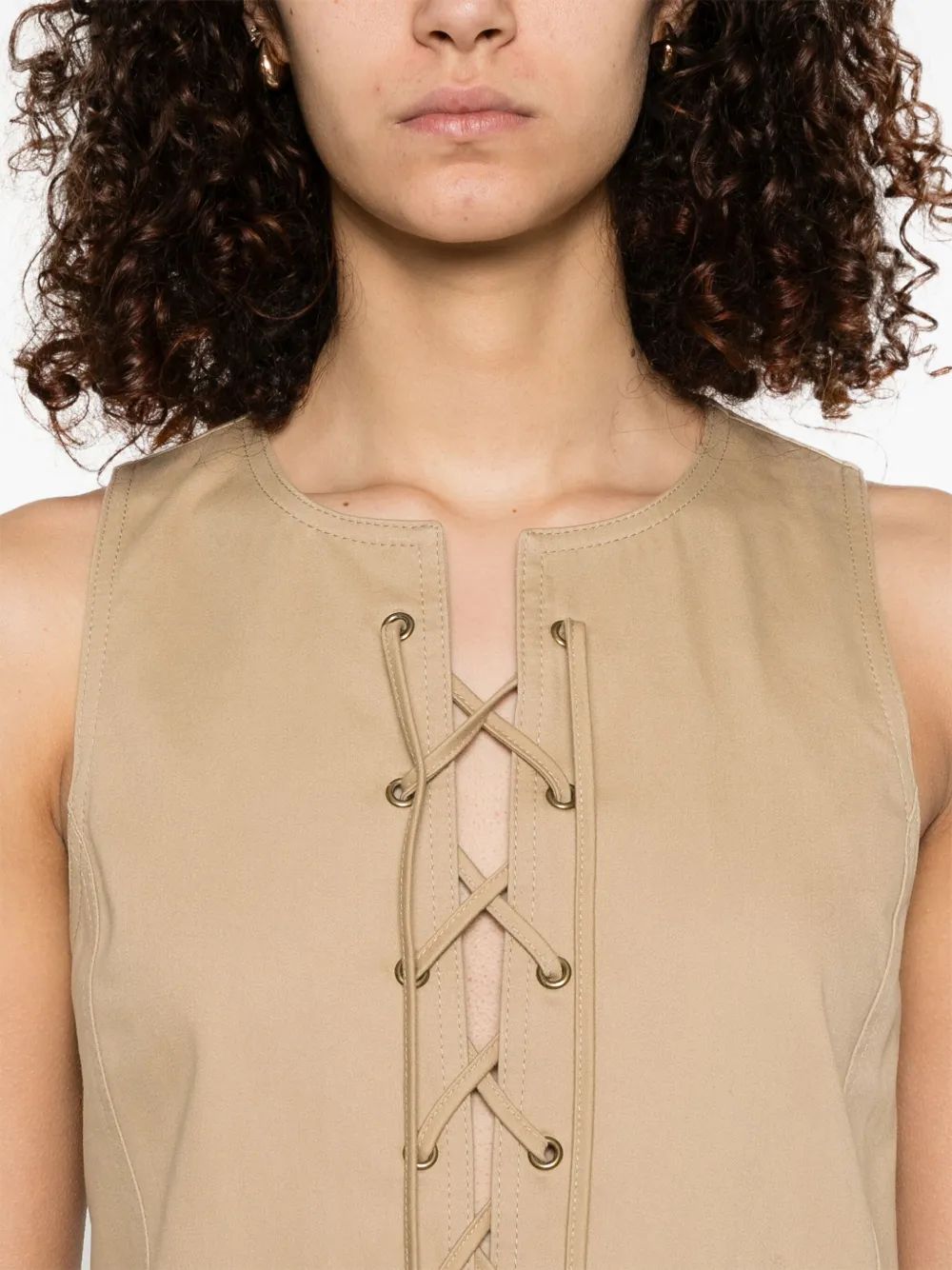 CHLOÉ Cotton Satin Mini Dress with Front Laces and Double Slit