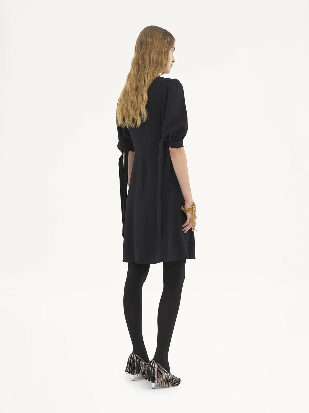 CHLOÉ Fluid V-Neck A-Line Dress with Puff Sleeves (Size 36)